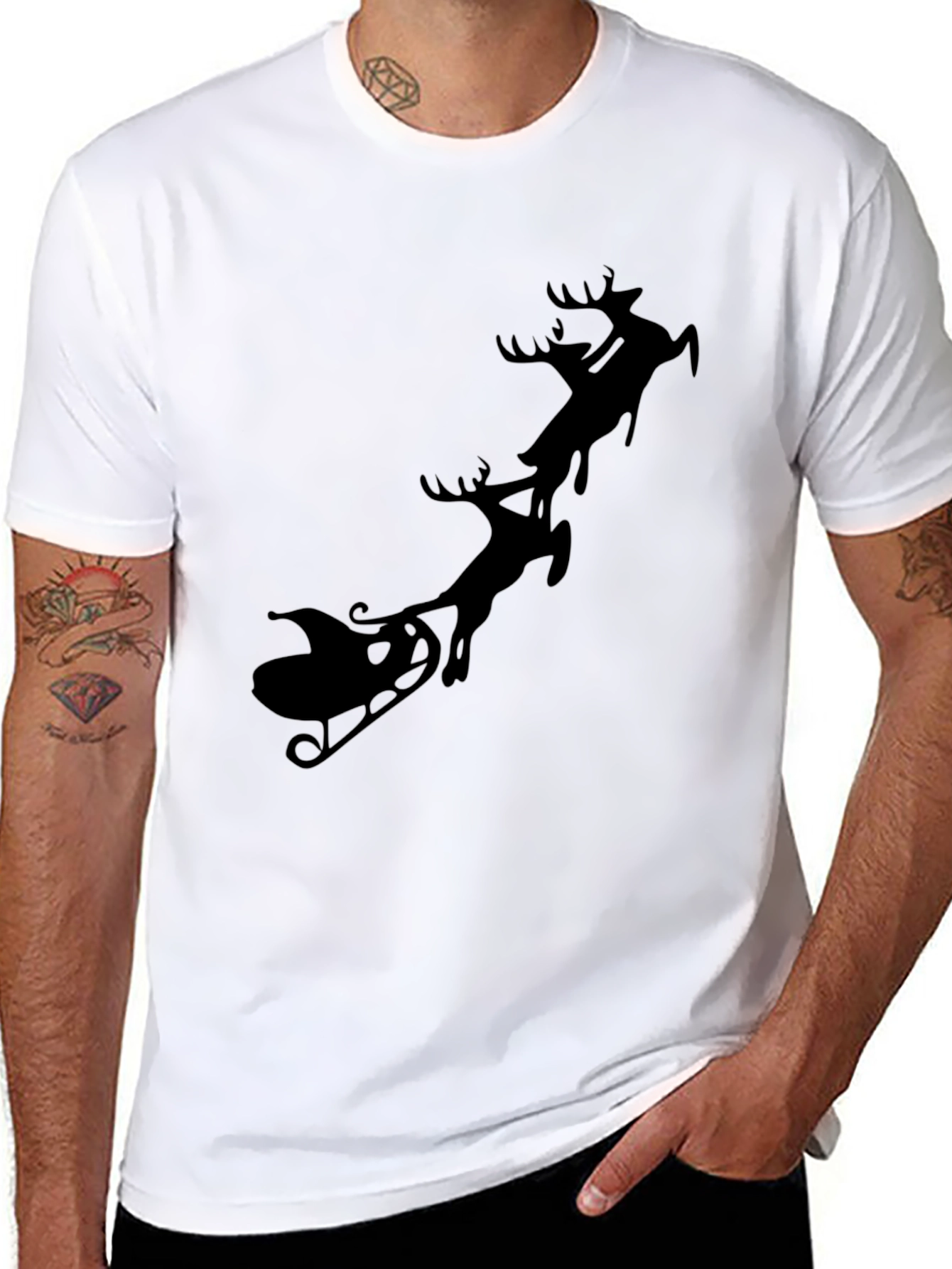 Santas Sleigh Black T-Shirt Holiday Season Tee