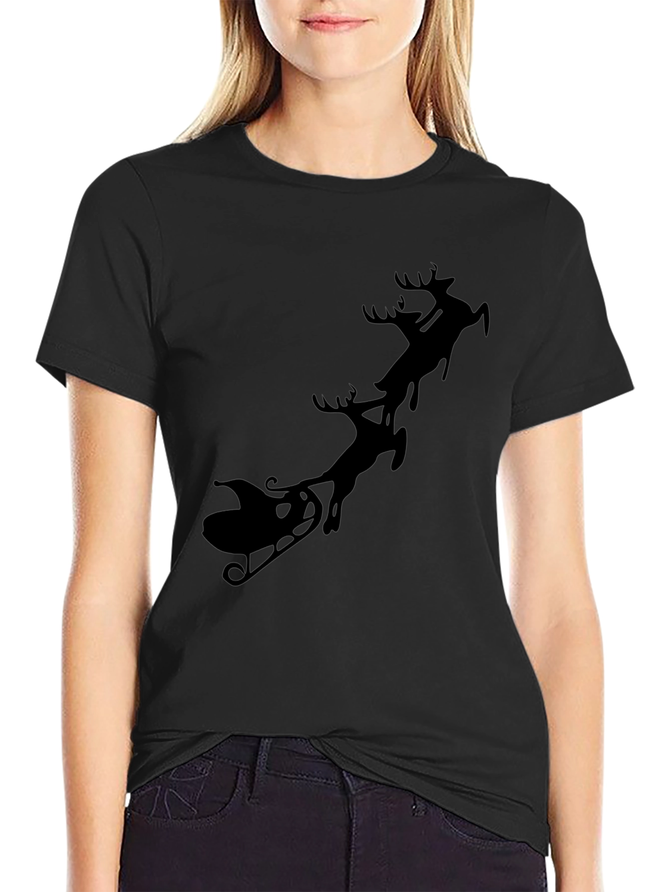Santas Sleigh Black T-Shirt Holiday Season Tee