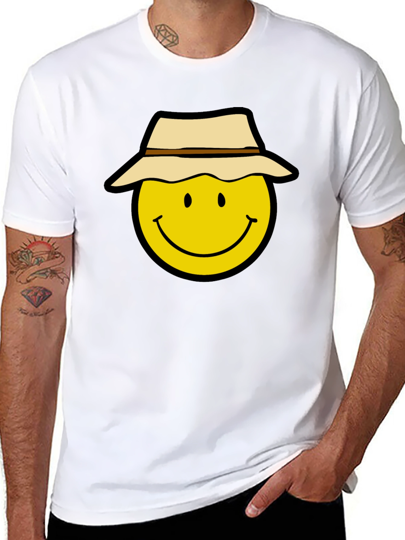 Smiley Face Hat T-Shirt - Cool Graphic Tee
