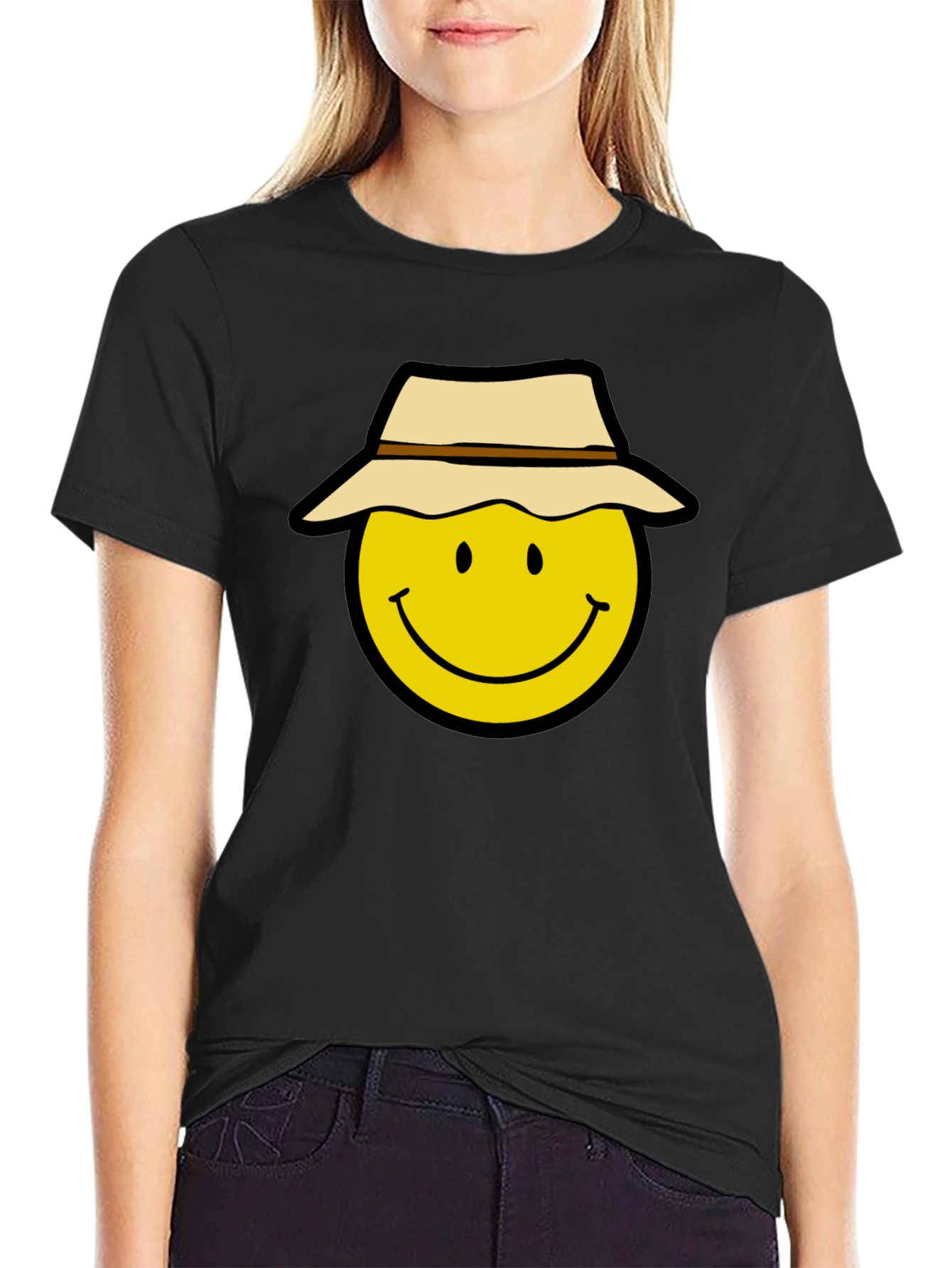 Smiley Face Hat T-Shirt - Cool Graphic Tee