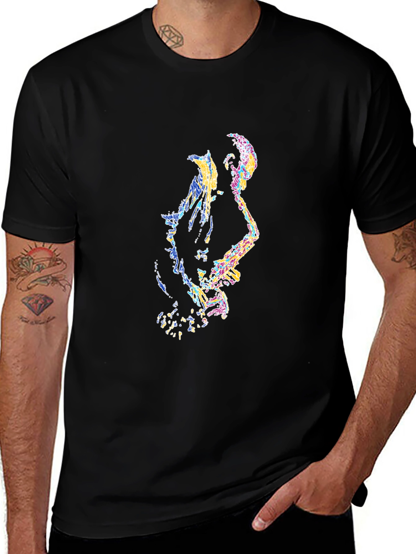 Abstract Musician Graphic Print Black T-Shirt