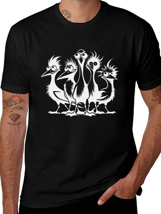 Funny Cartoon Birds Black T-Shirt