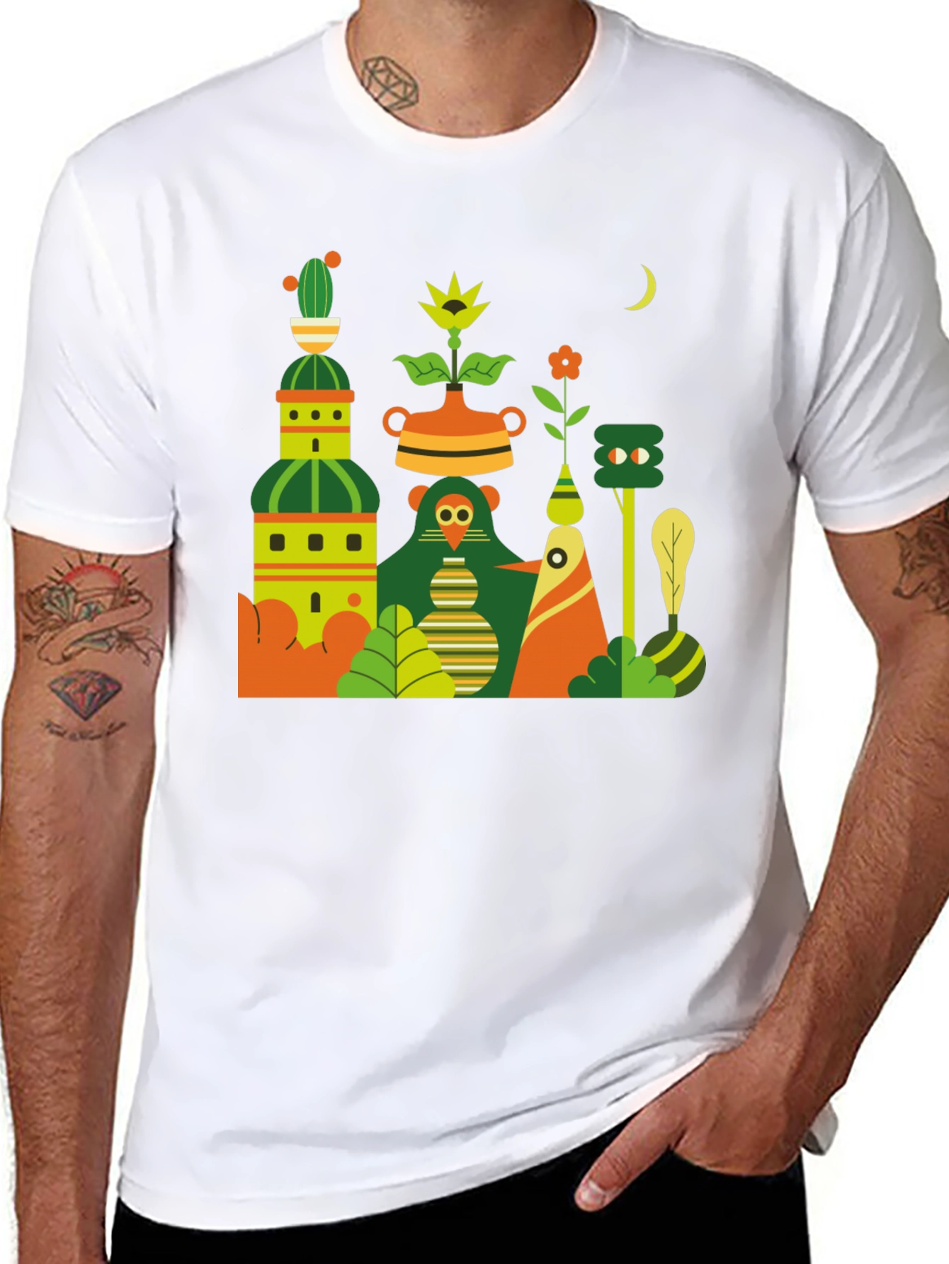 Black T-Shirt with Abstract Nature Graphic