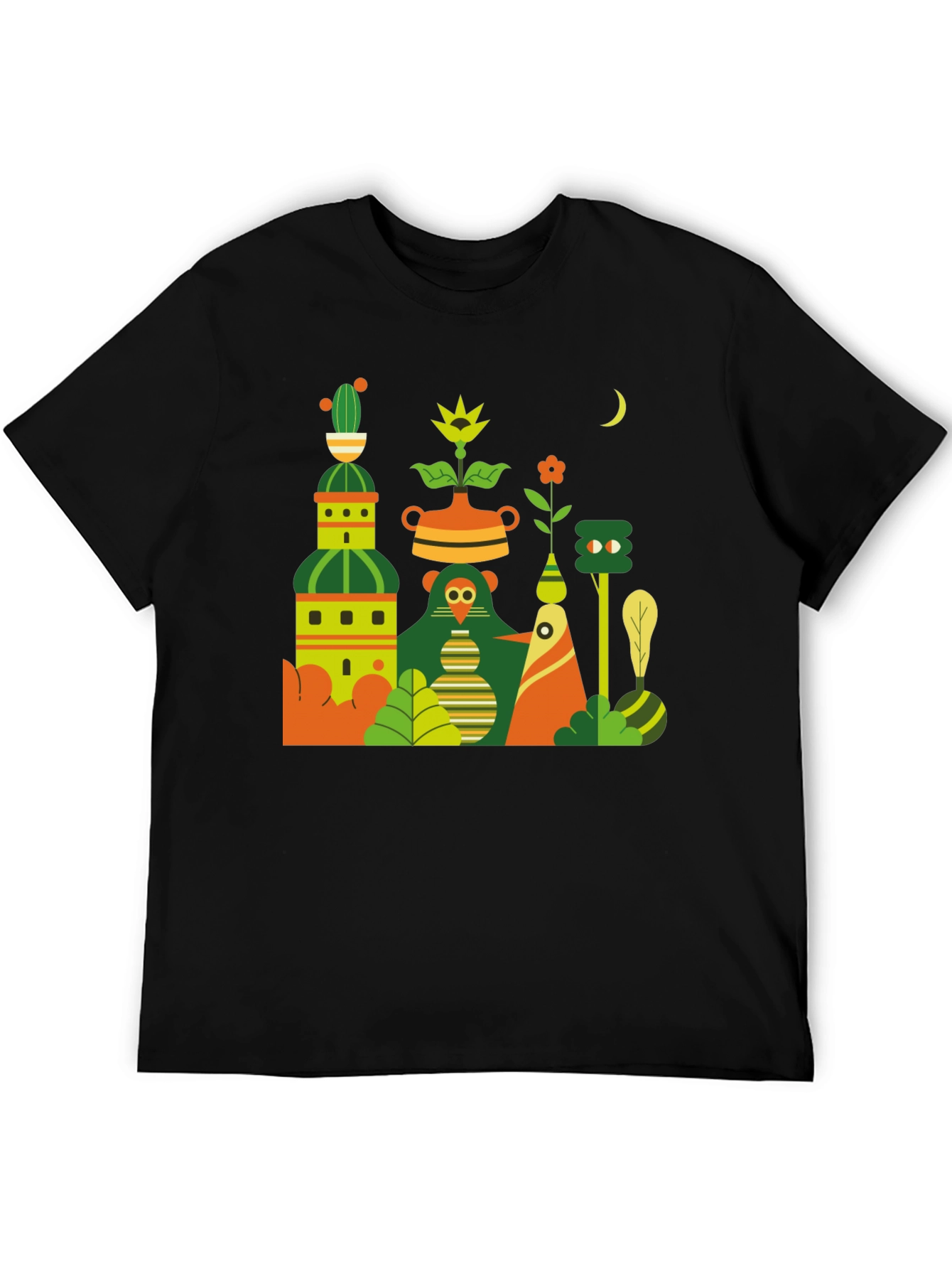 Black T-Shirt with Abstract Nature Graphic