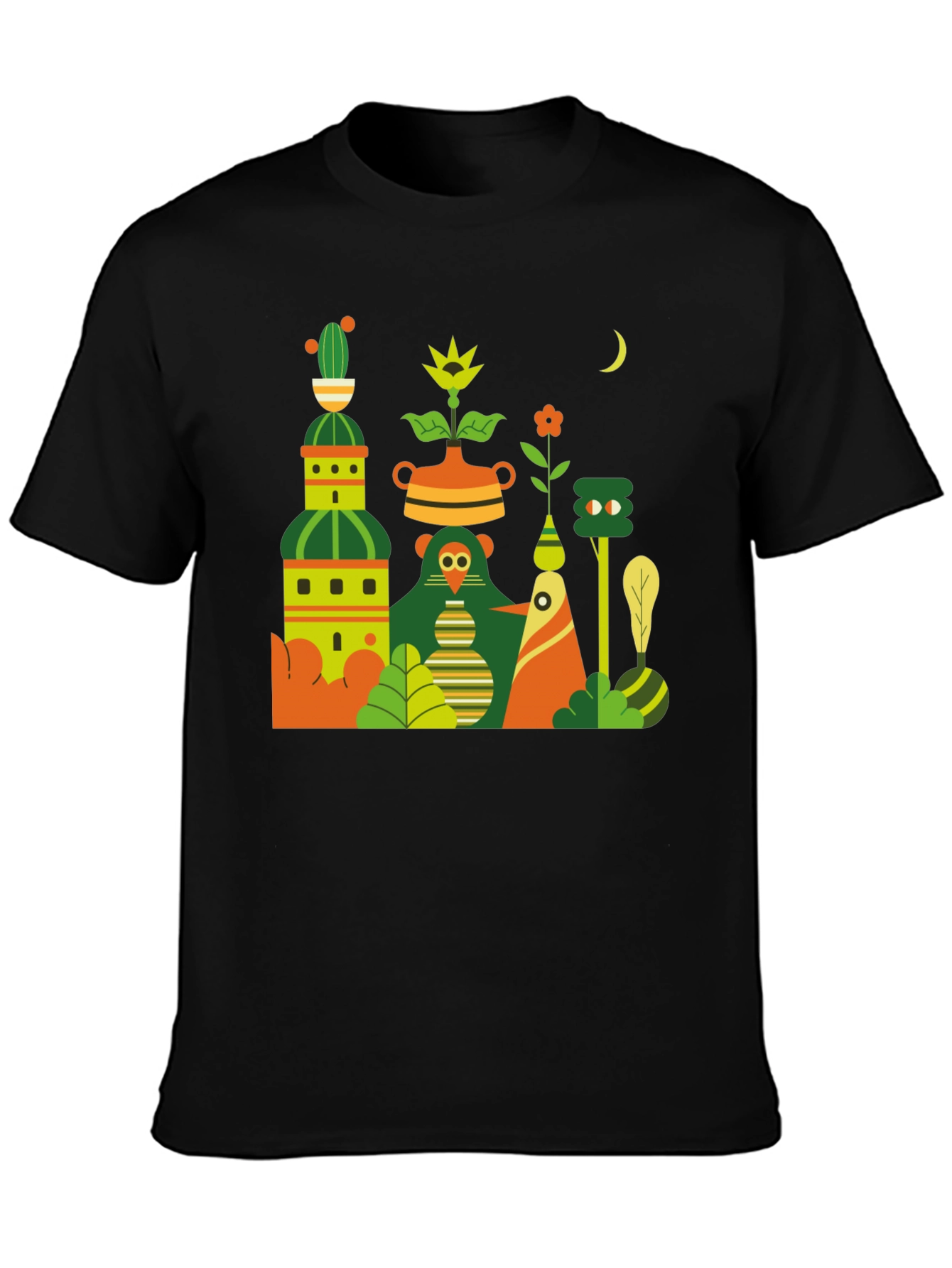 Black T-Shirt with Abstract Nature Graphic