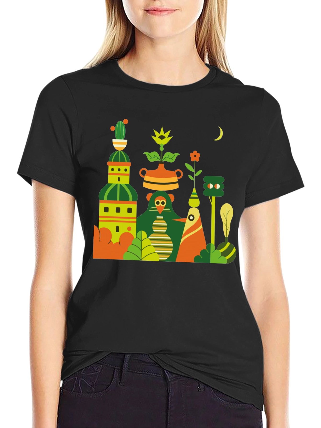 Black T-Shirt with Abstract Nature Graphic