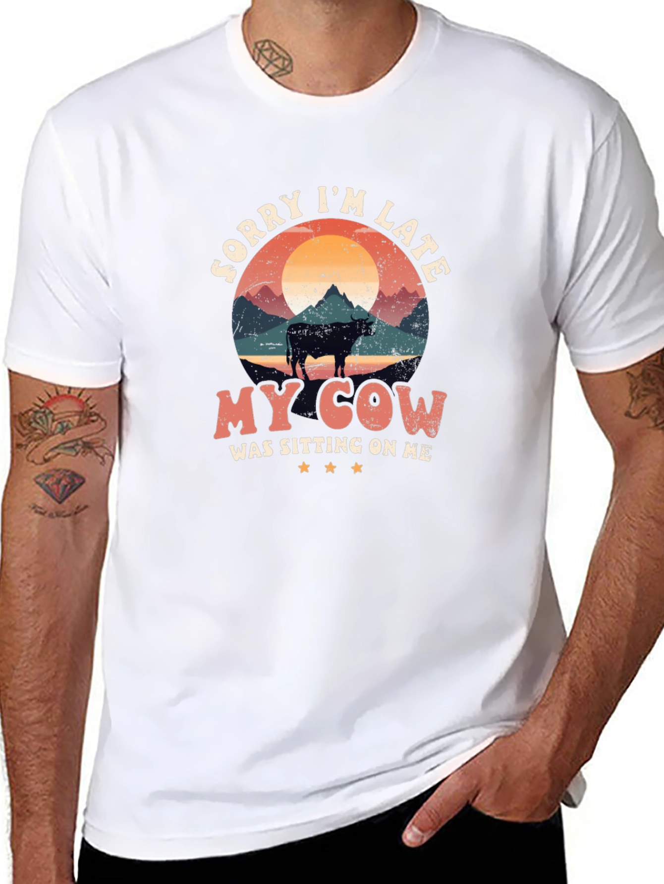 Funny Cow Graphic T-Shirt - Sorry Im Late