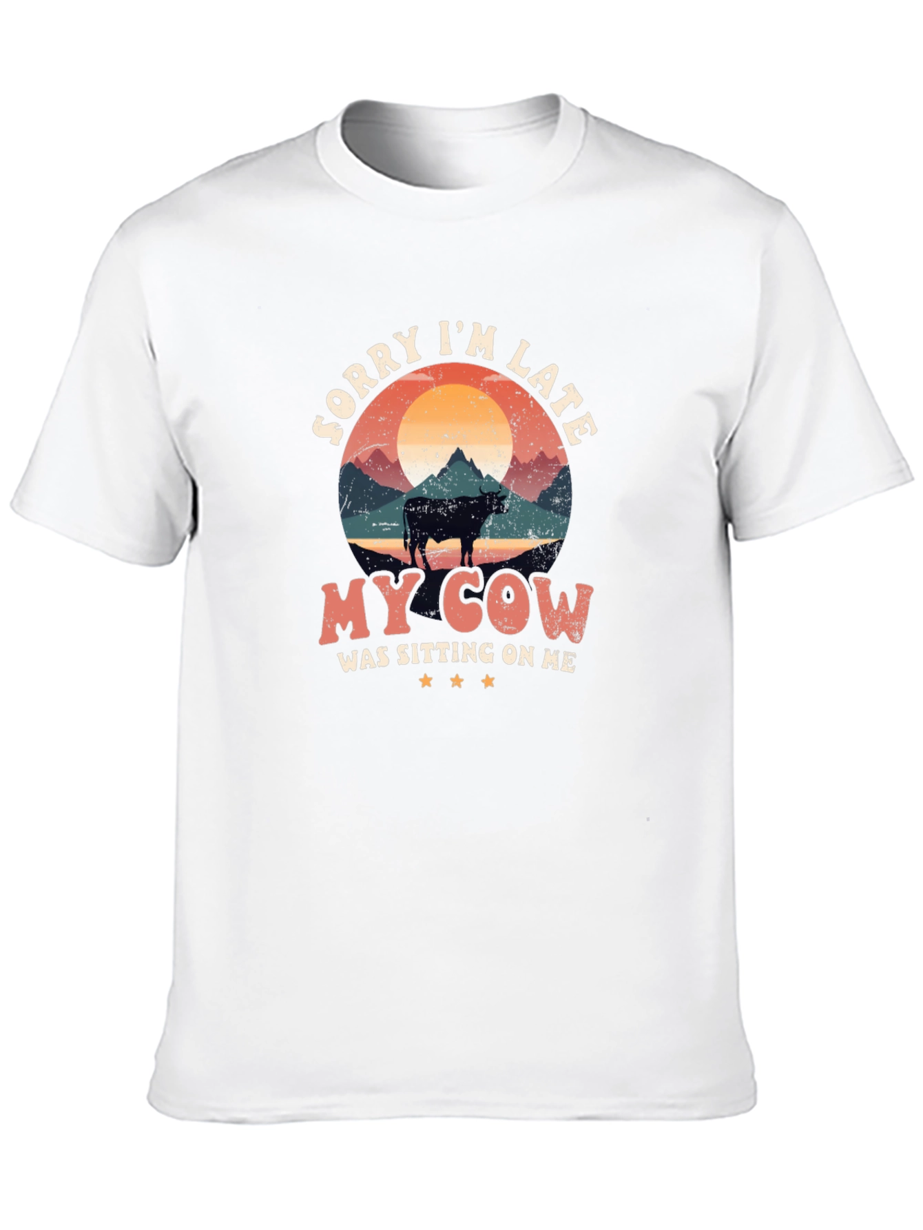 Funny Cow Graphic T-Shirt - Sorry Im Late