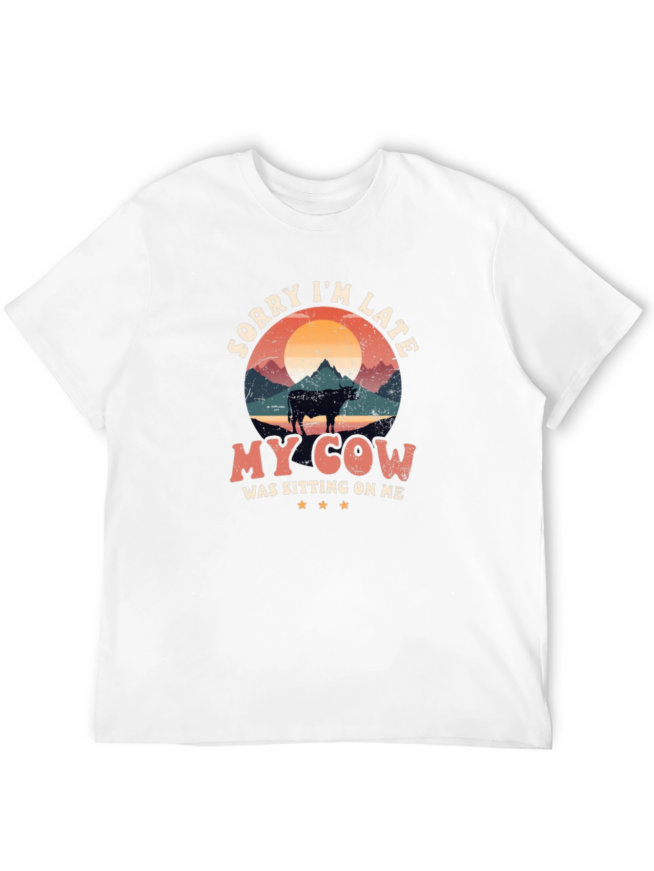 Funny Cow Graphic T-Shirt - Sorry Im Late
