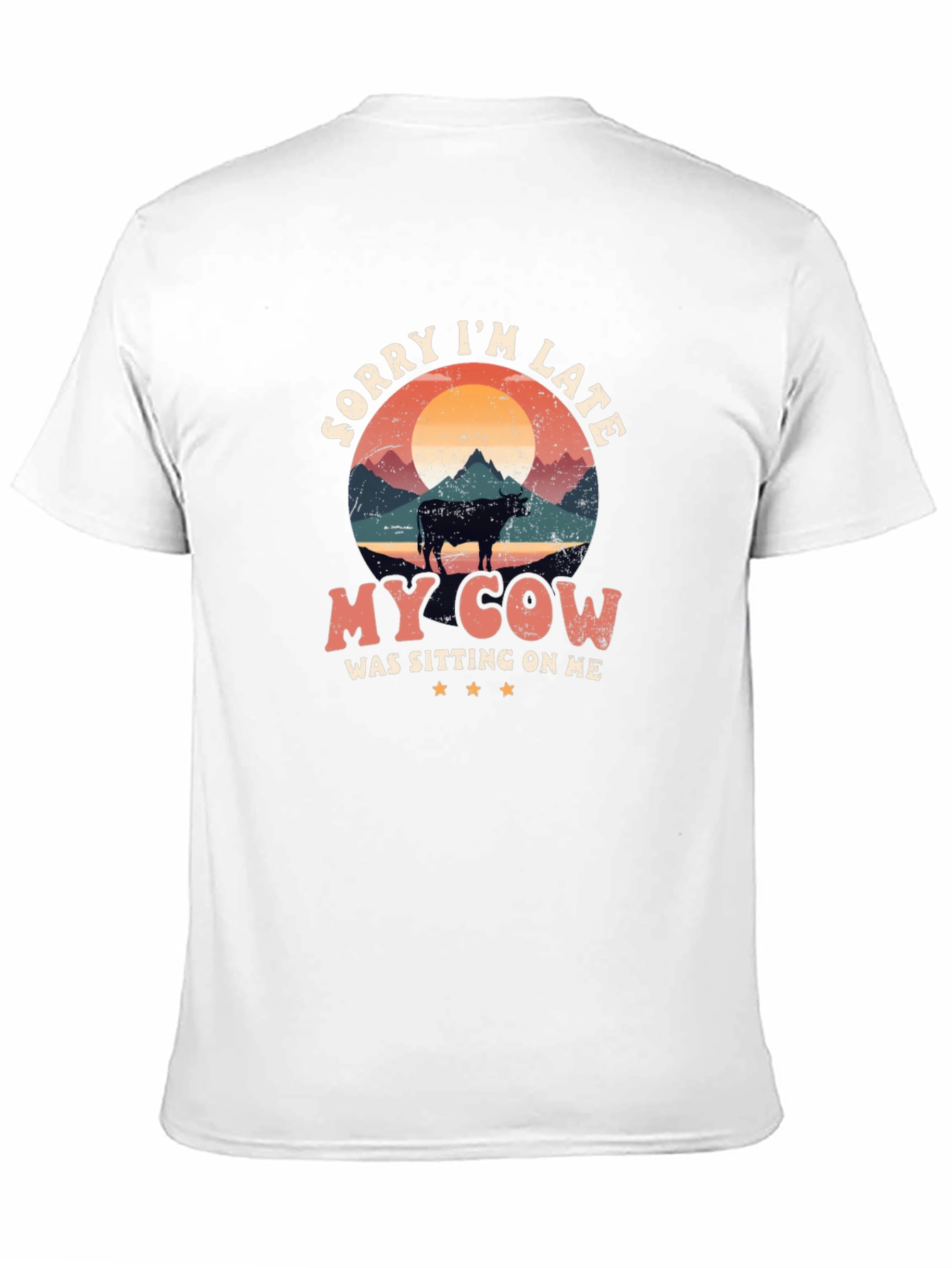 Funny Cow Graphic T-Shirt - Sorry Im Late