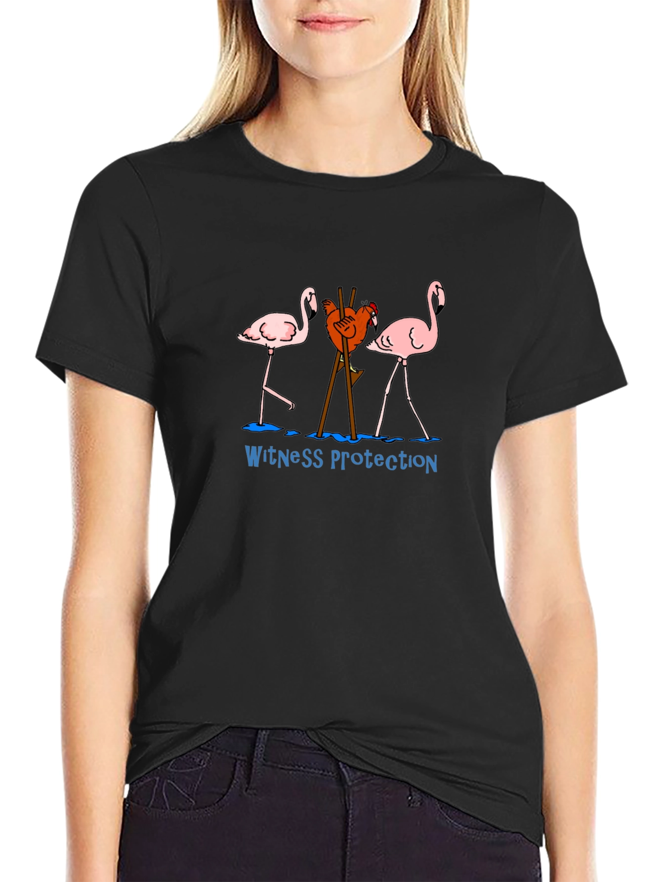 Witness Protection Chicken Flamingo Graphic Tee