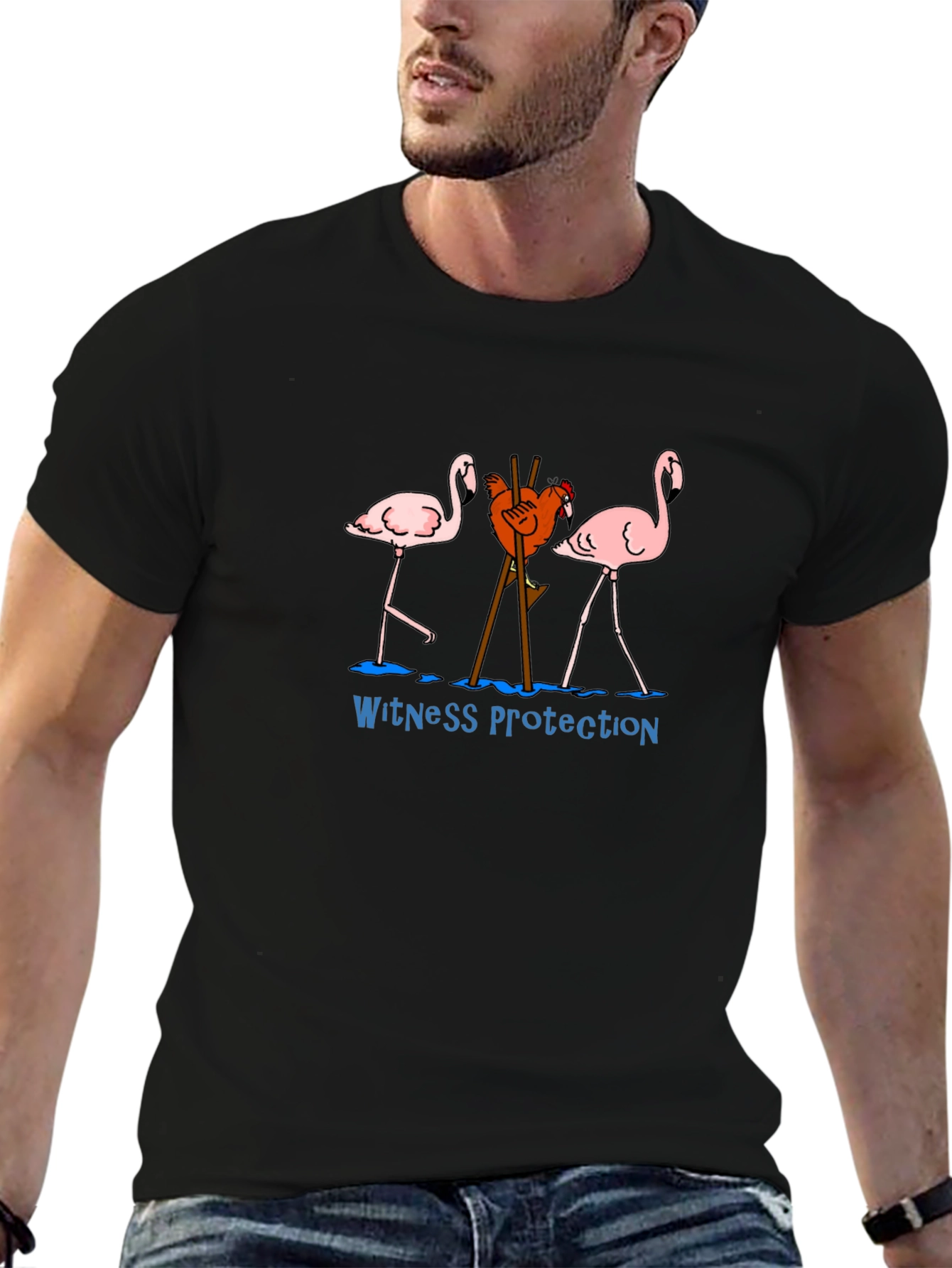 Witness Protection Chicken Flamingo Graphic Tee