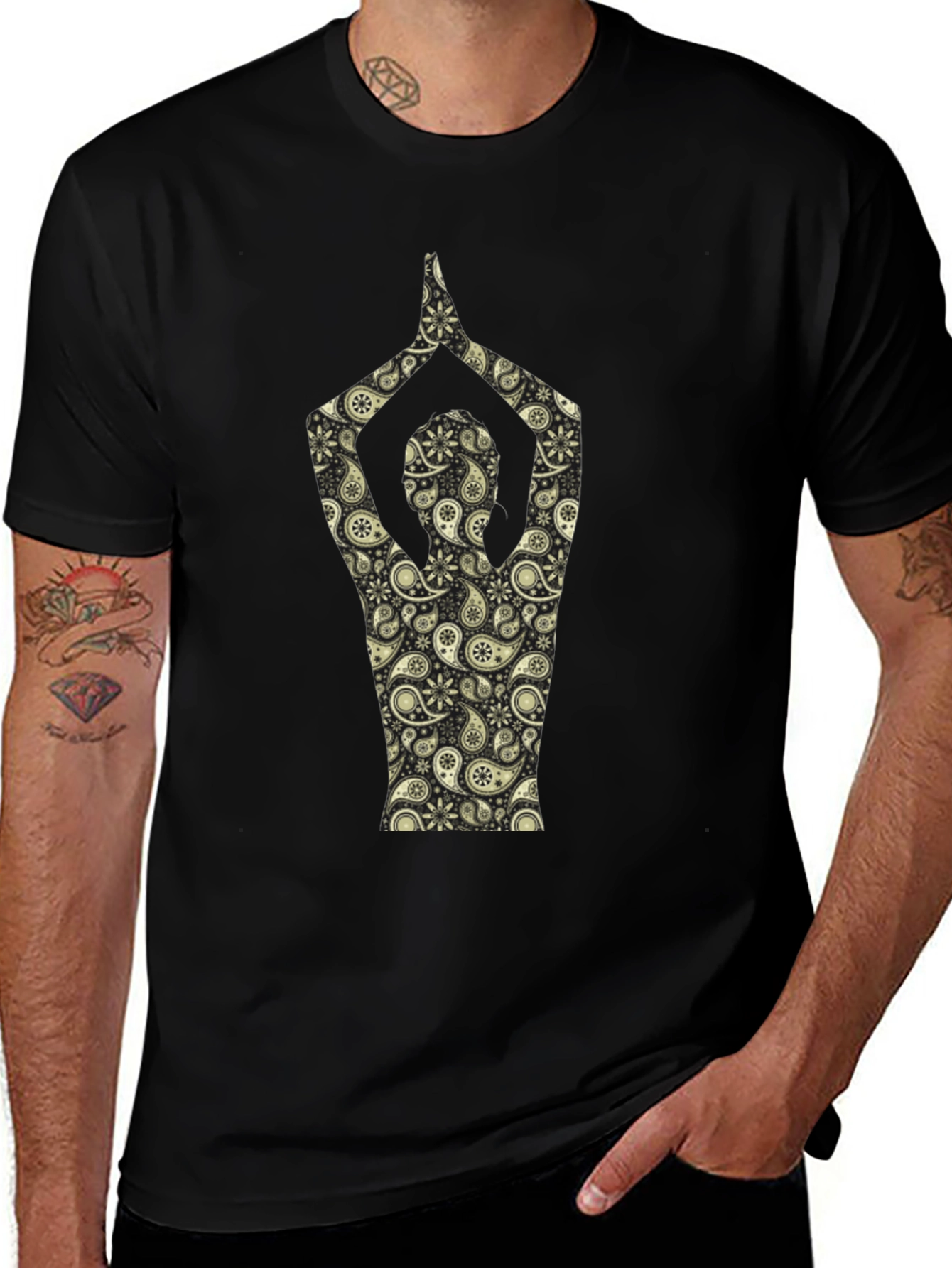 Paisley Yoga Pose T-Shirt - Black