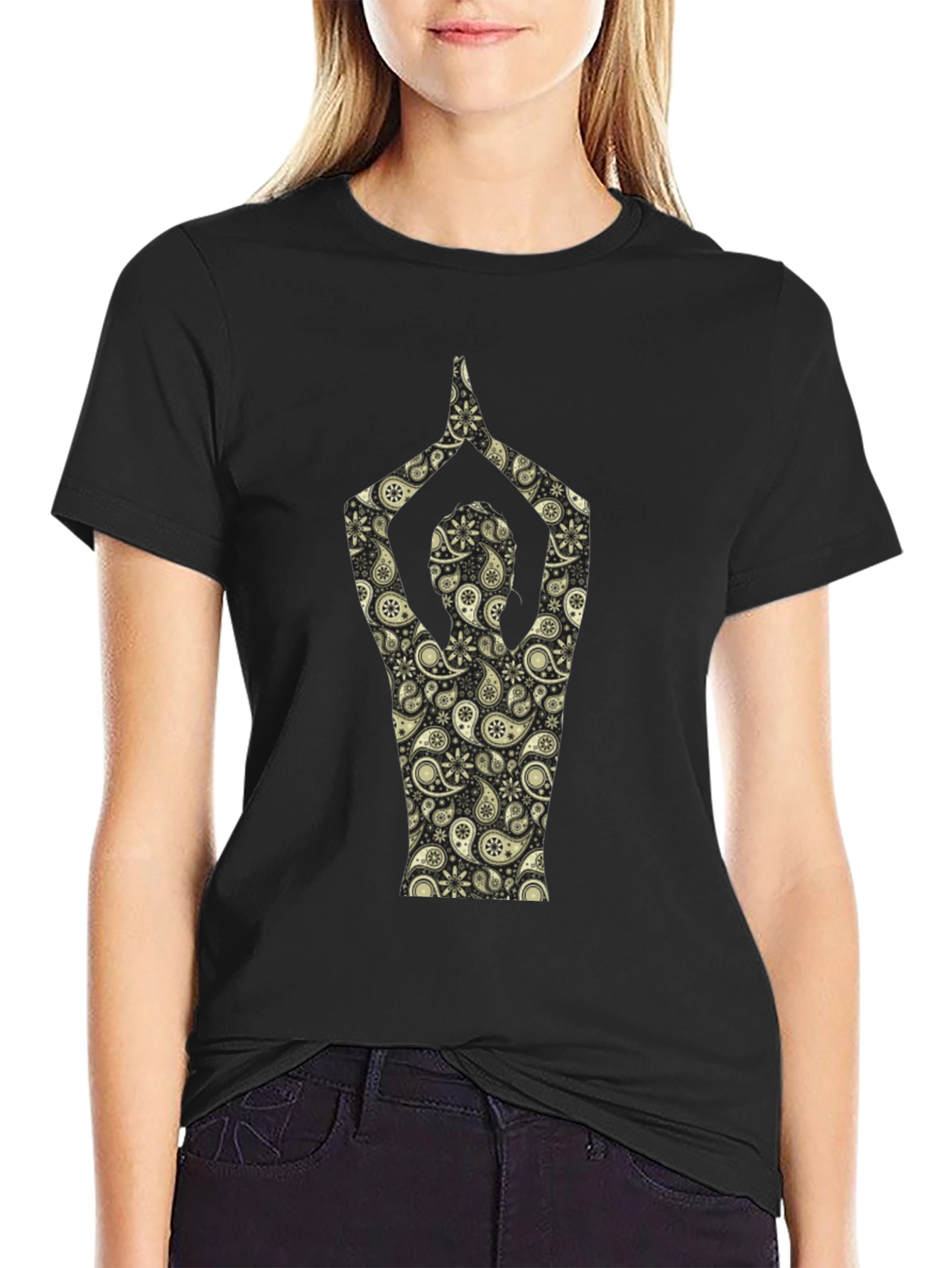 Paisley Yoga Pose T-Shirt - Black