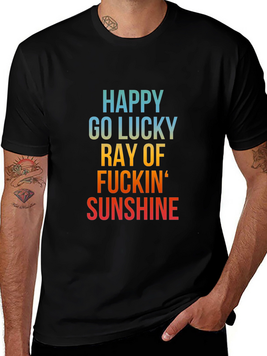 Happy Go Lucky Sunshine Graphic Tee - Black Cotton Casual