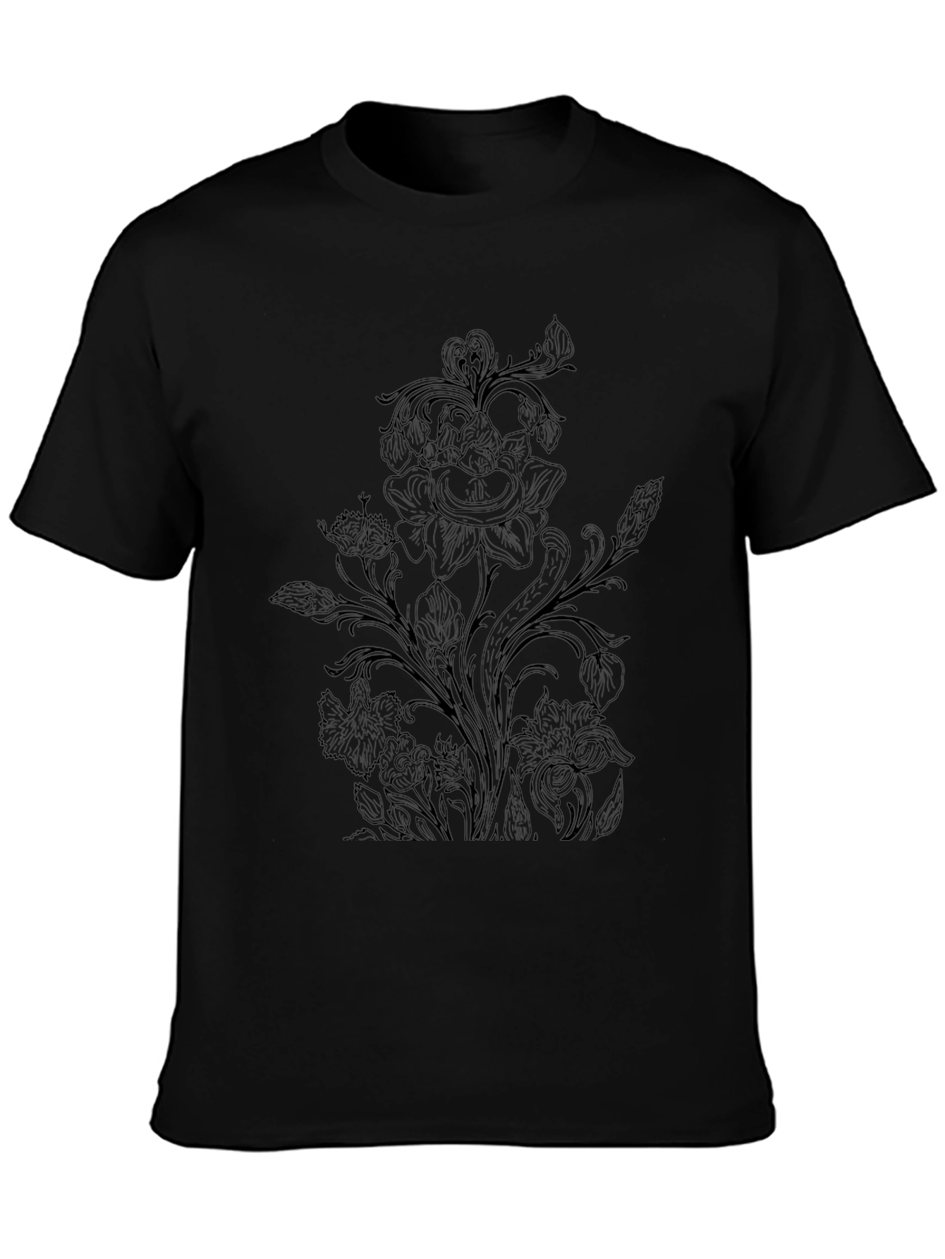 Floral Print Black Crew Neck T-Shirt