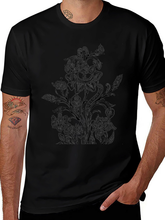 Floral Print Black Crew Neck T-Shirt