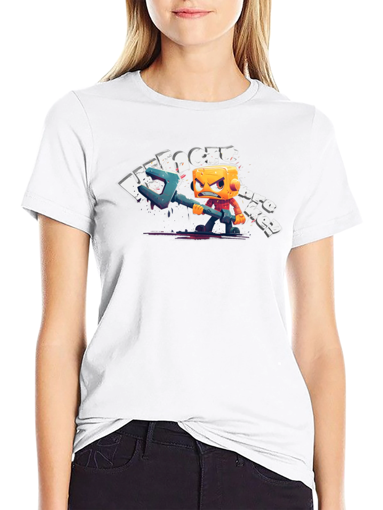 Angry Cube Character on Black Tee