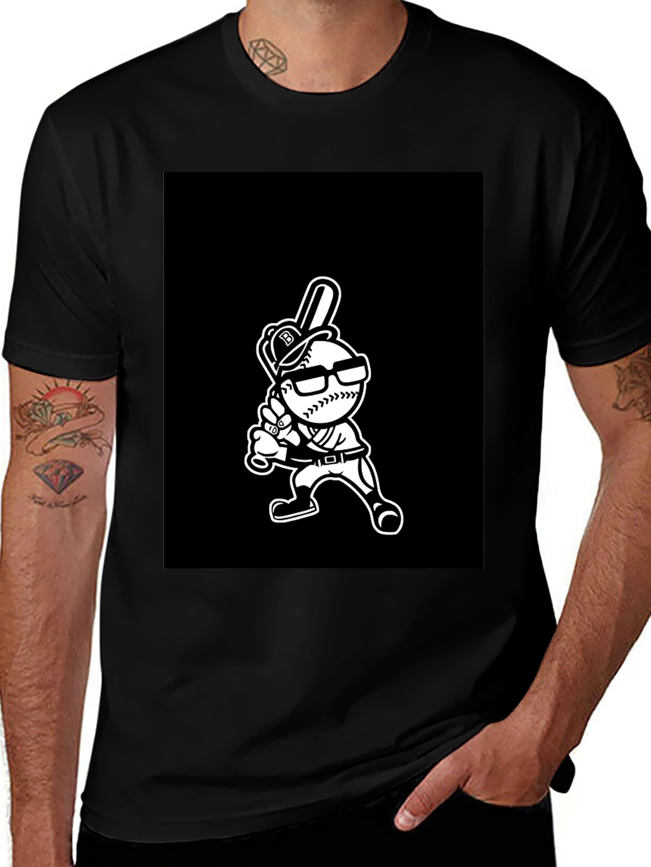 Baseball Player Cartoon Graphic T-Shirt