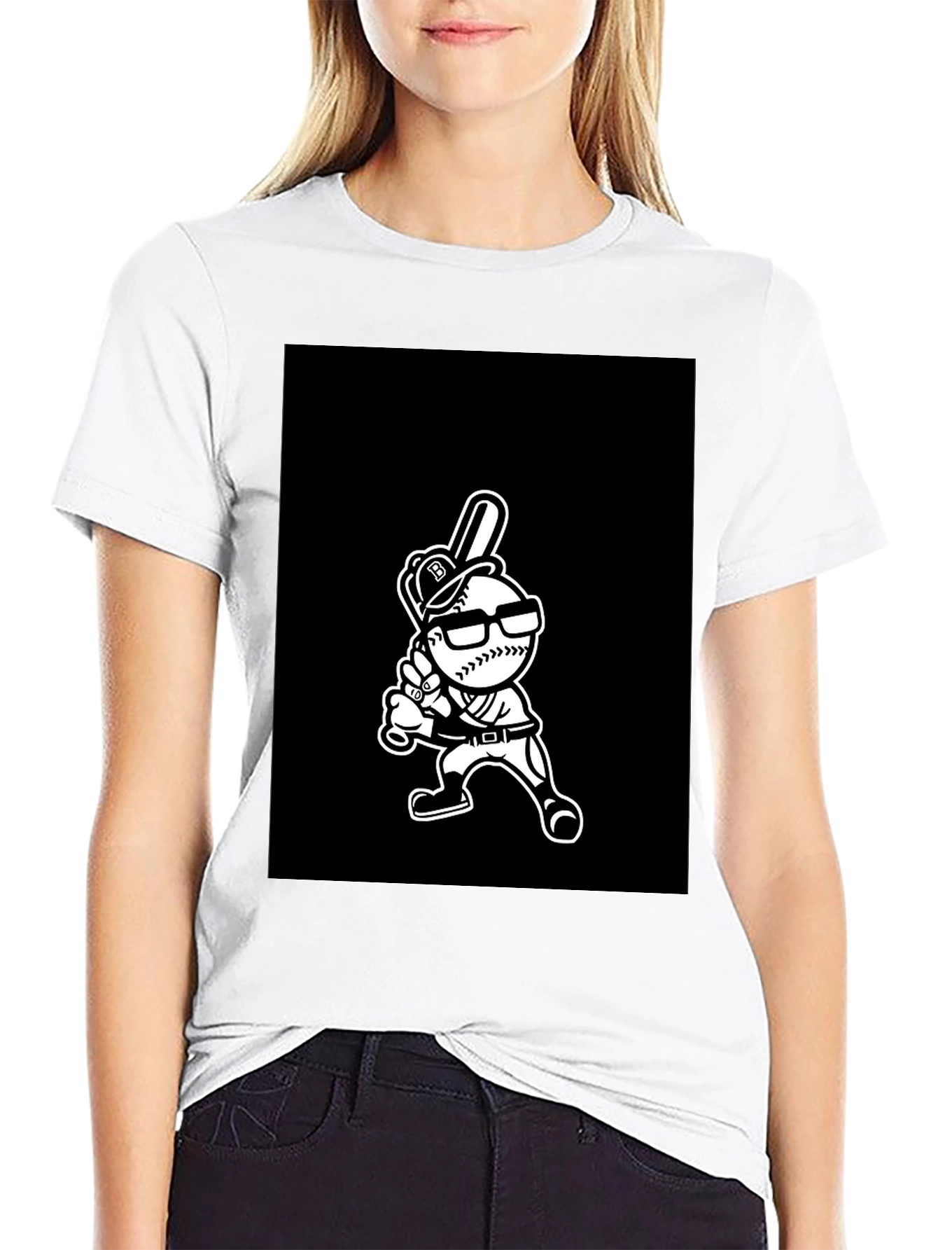 Baseball Player Cartoon Graphic T-Shirt
