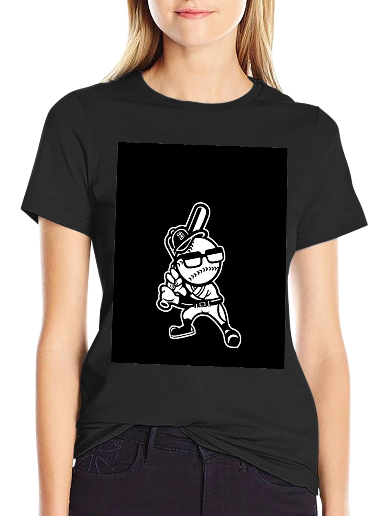 Baseball Player Cartoon Graphic T-Shirt