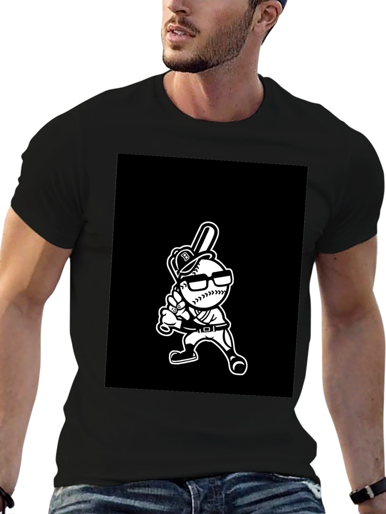 Baseball Player Cartoon Graphic T-Shirt