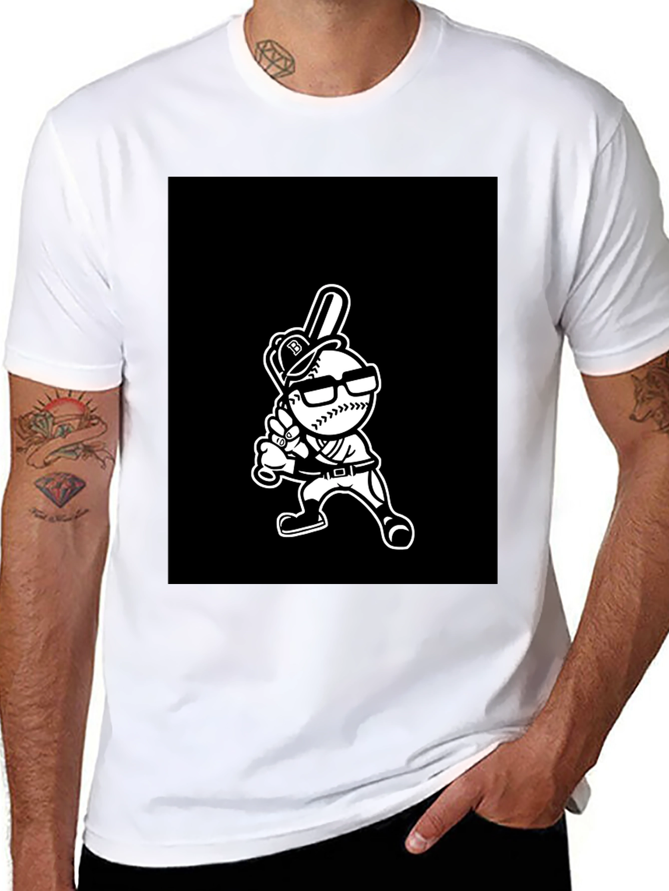 Baseball Player Cartoon Graphic T-Shirt
