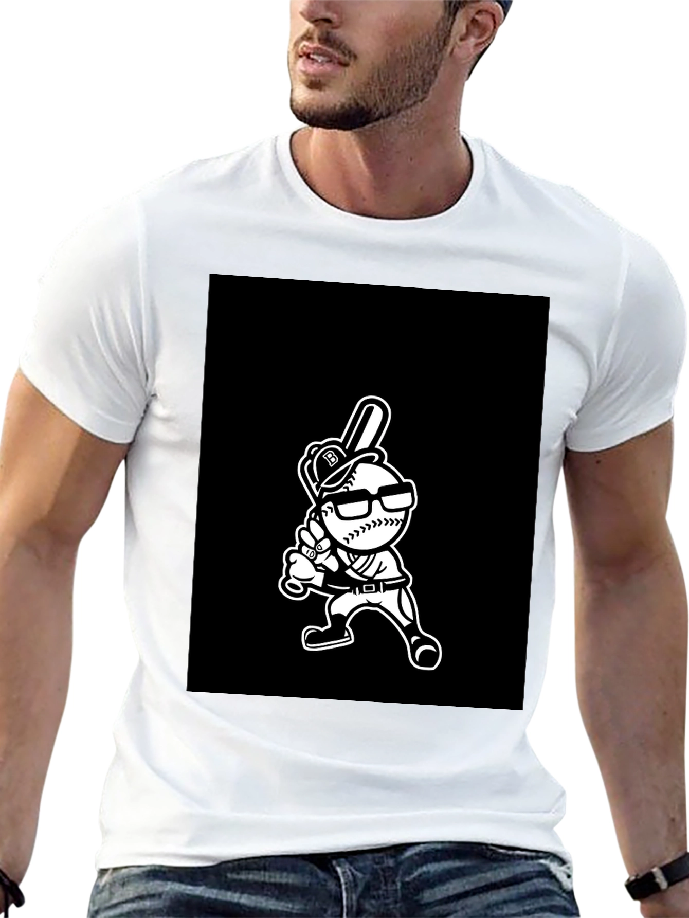 Baseball Player Cartoon Graphic T-Shirt