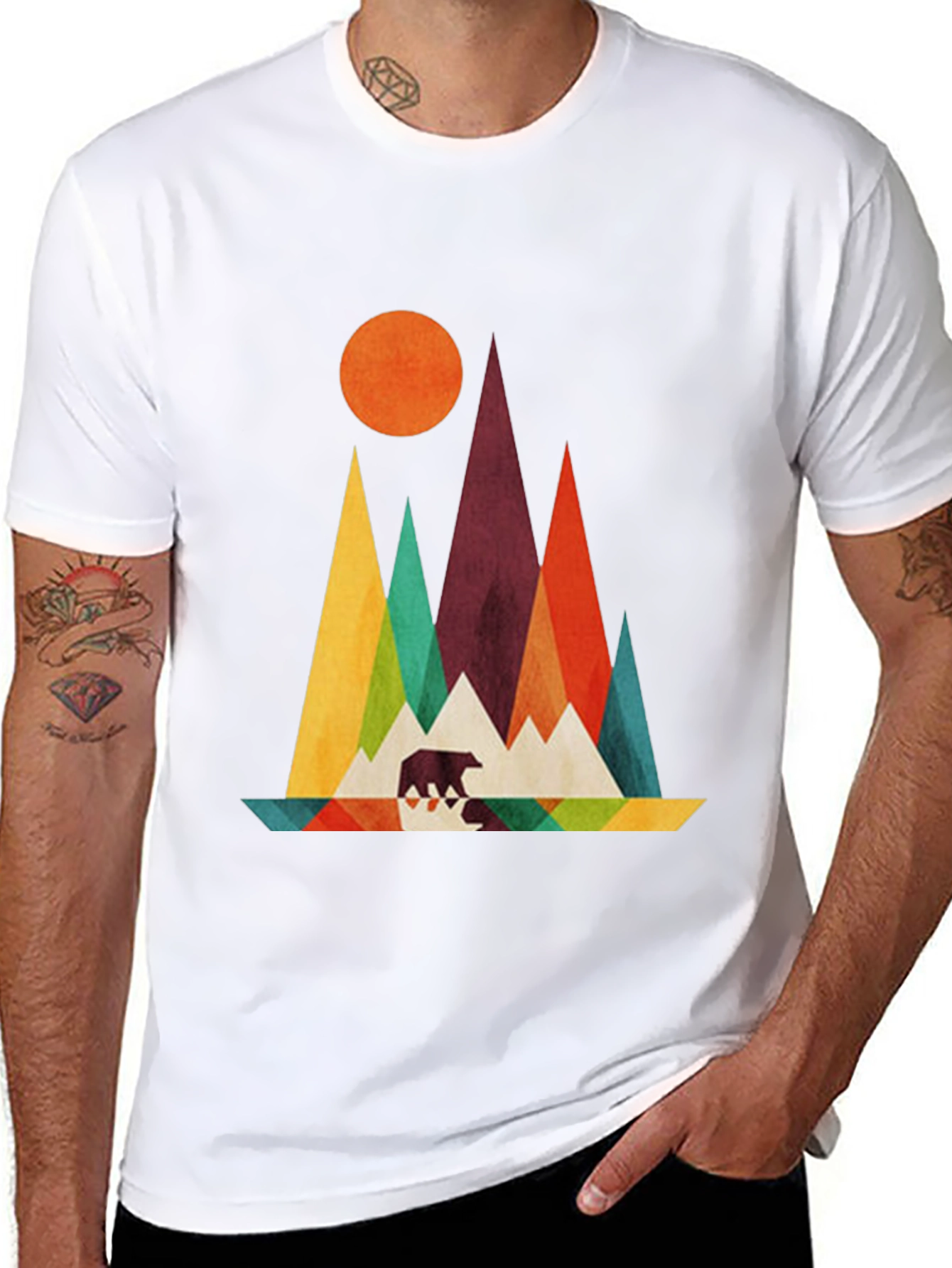 Geometric Mountain & Bear Graphic Tee