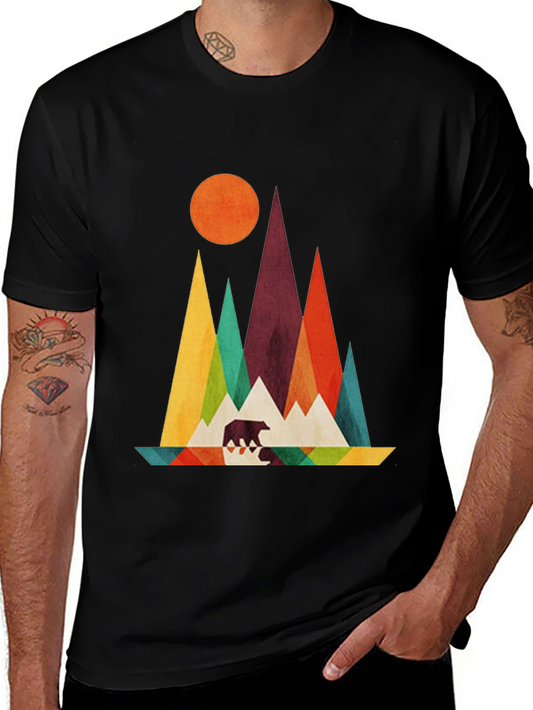 Geometric Mountain & Bear Graphic Tee