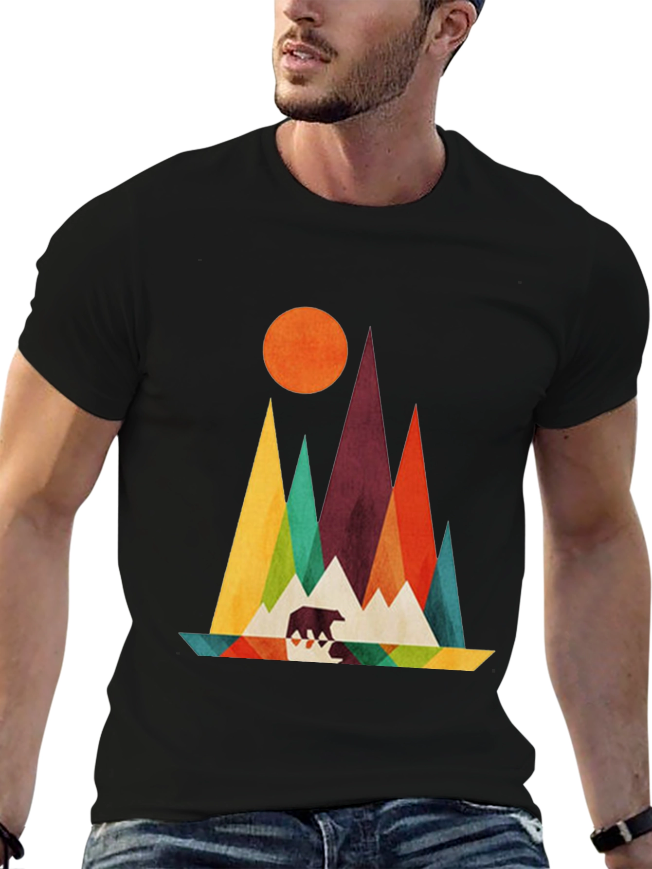 Geometric Mountain & Bear Graphic Tee