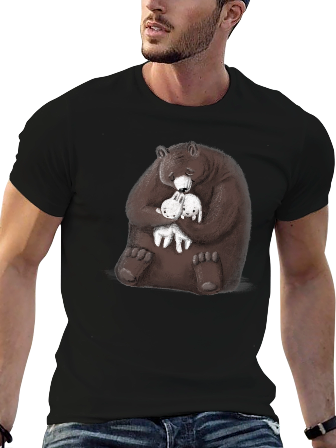Bear Hugging Bunnies Graphic T-Shirt
