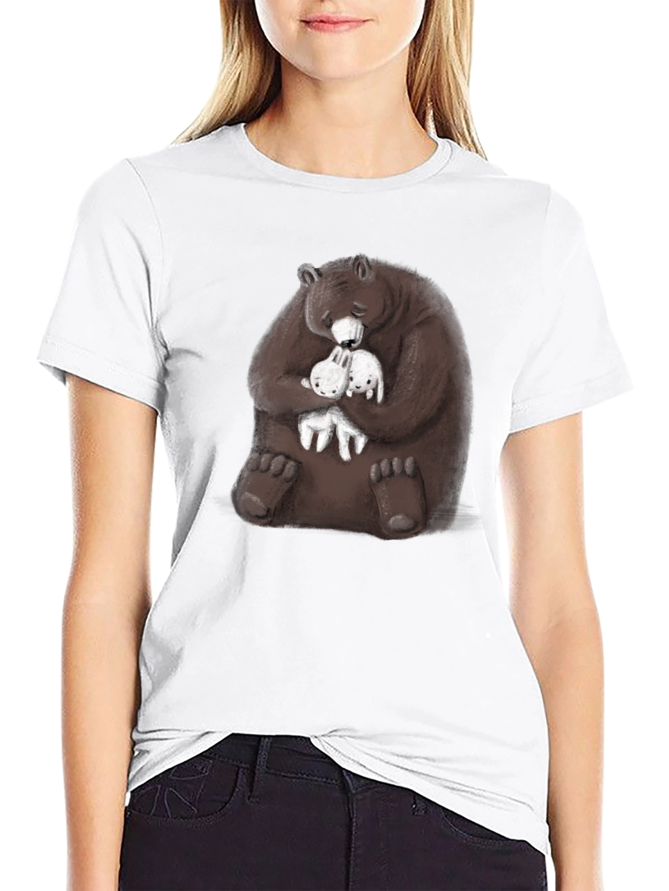 Bear Hugging Bunnies Graphic T-Shirt