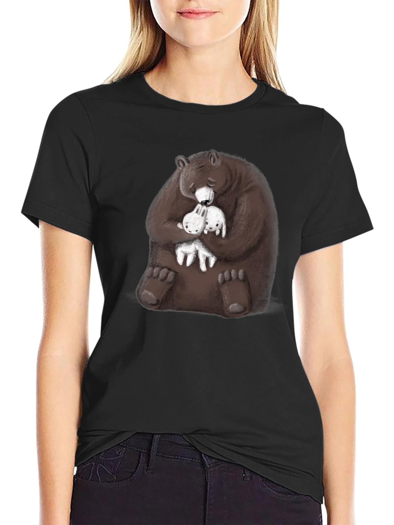 Bear Hugging Bunnies Graphic T-Shirt