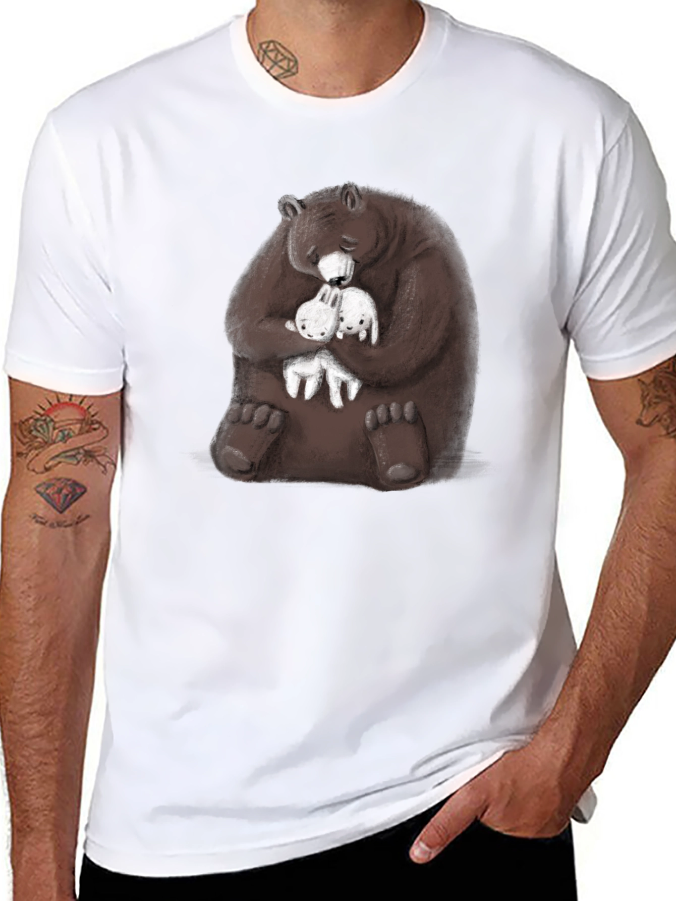 Bear Hugging Bunnies Graphic T-Shirt