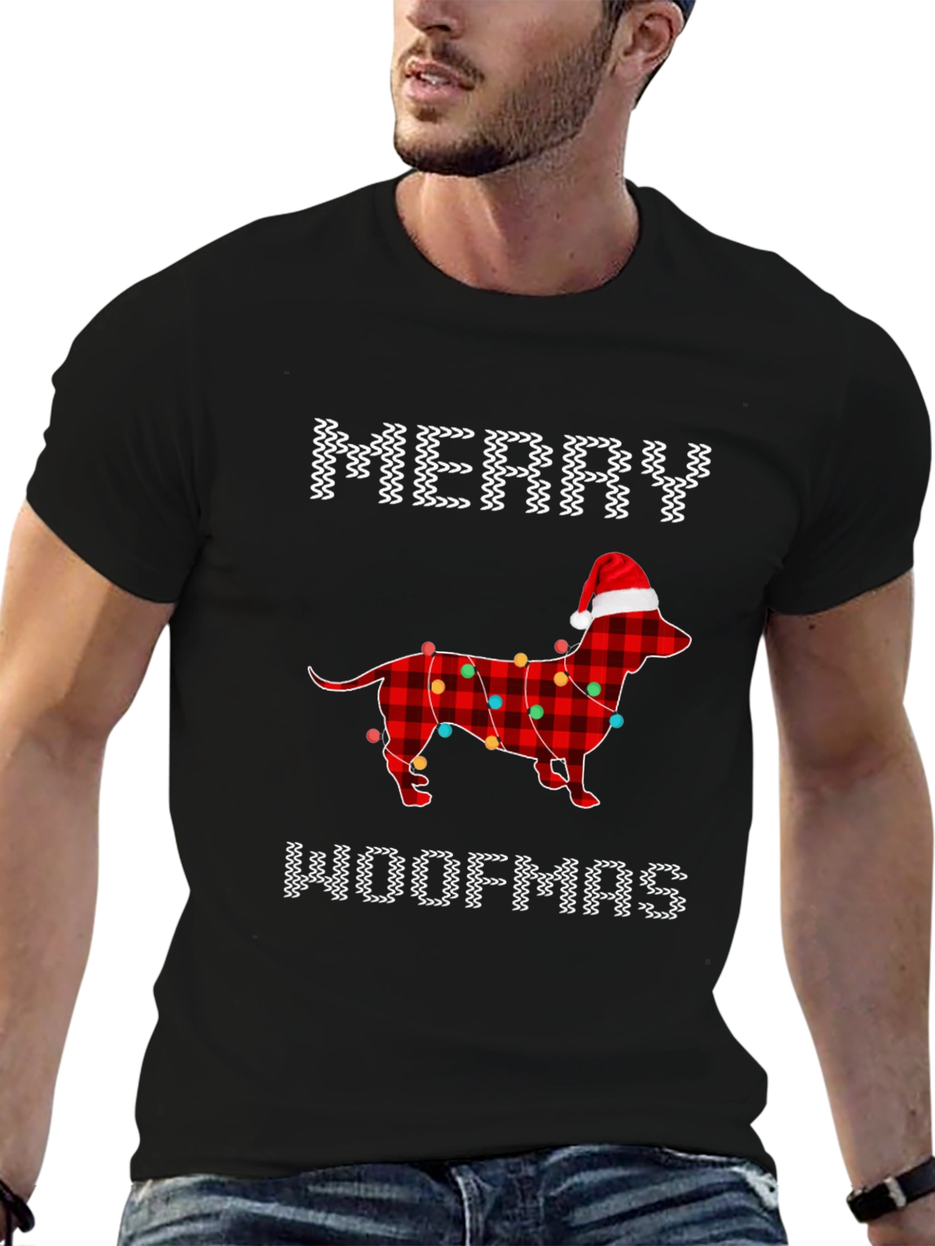 Merry Woofmas Dachshund Christmas Lights T-Shirt