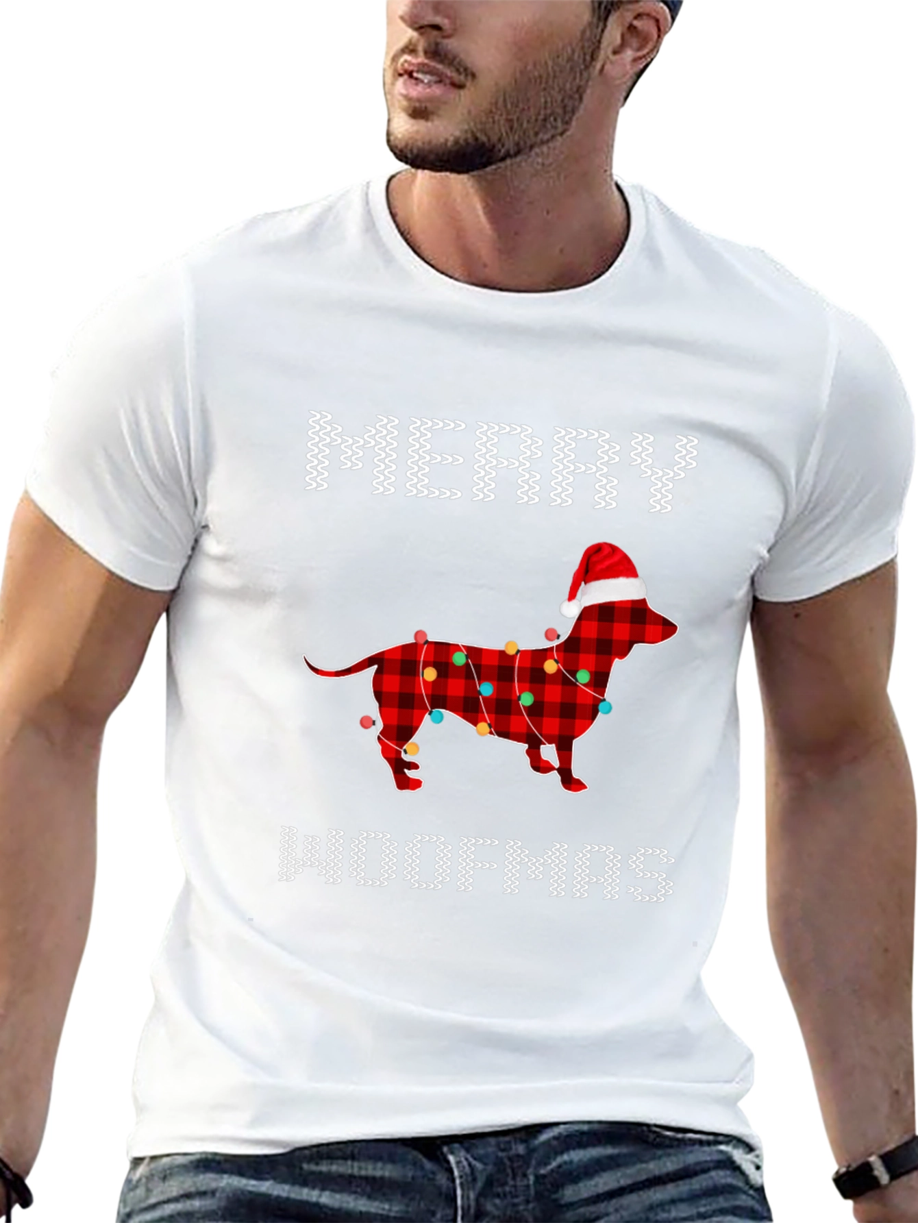Merry Woofmas Dachshund Christmas Lights T-Shirt