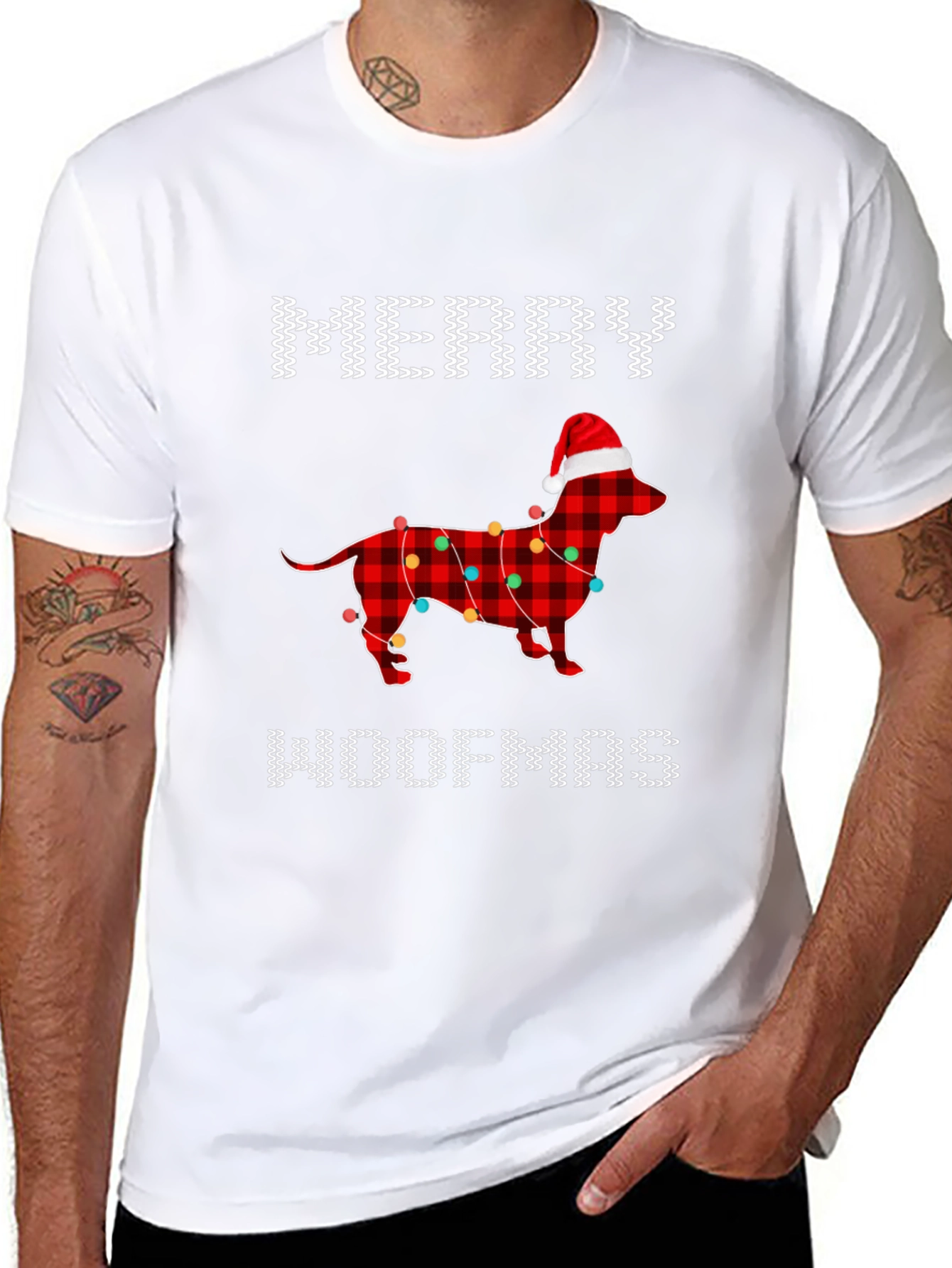 Merry Woofmas Dachshund Christmas Lights T-Shirt