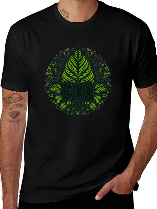 Eco-Friendly Black T-Shirt with Green Leaf Design