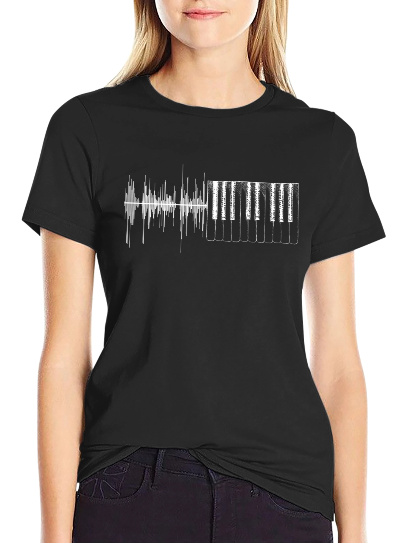 Music Waveform Piano T-Shirt - Black Cotton Tee