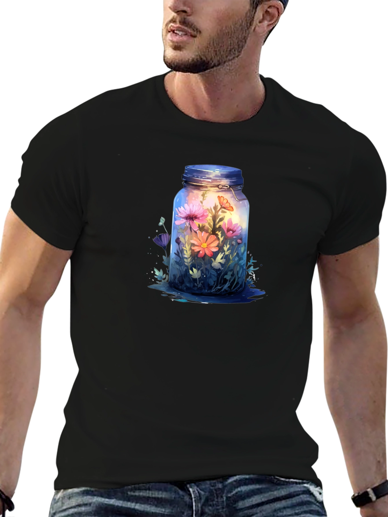 Floral Jar Graphic Tee - Unique Nature Design