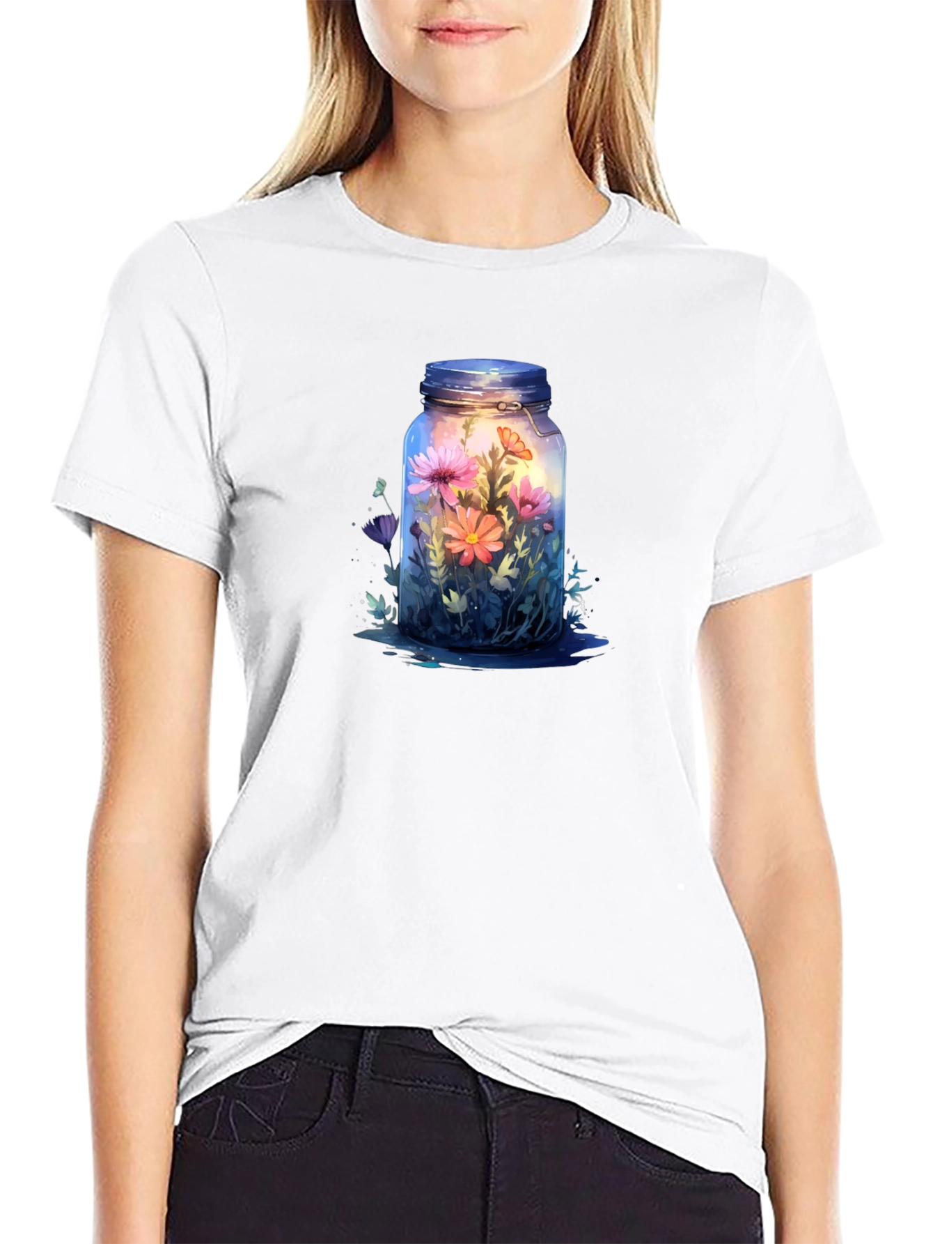 Floral Jar Graphic Tee - Unique Nature Design