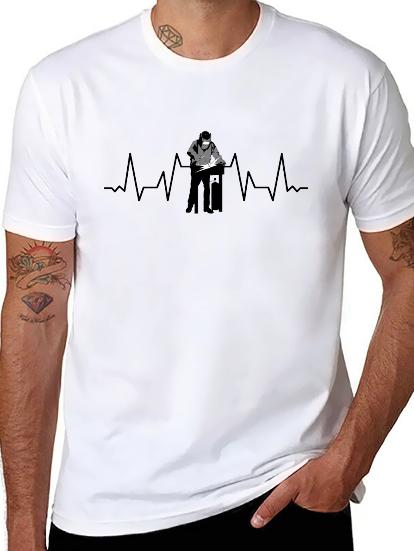 Welder Heartbeat Graphic Tee - Black