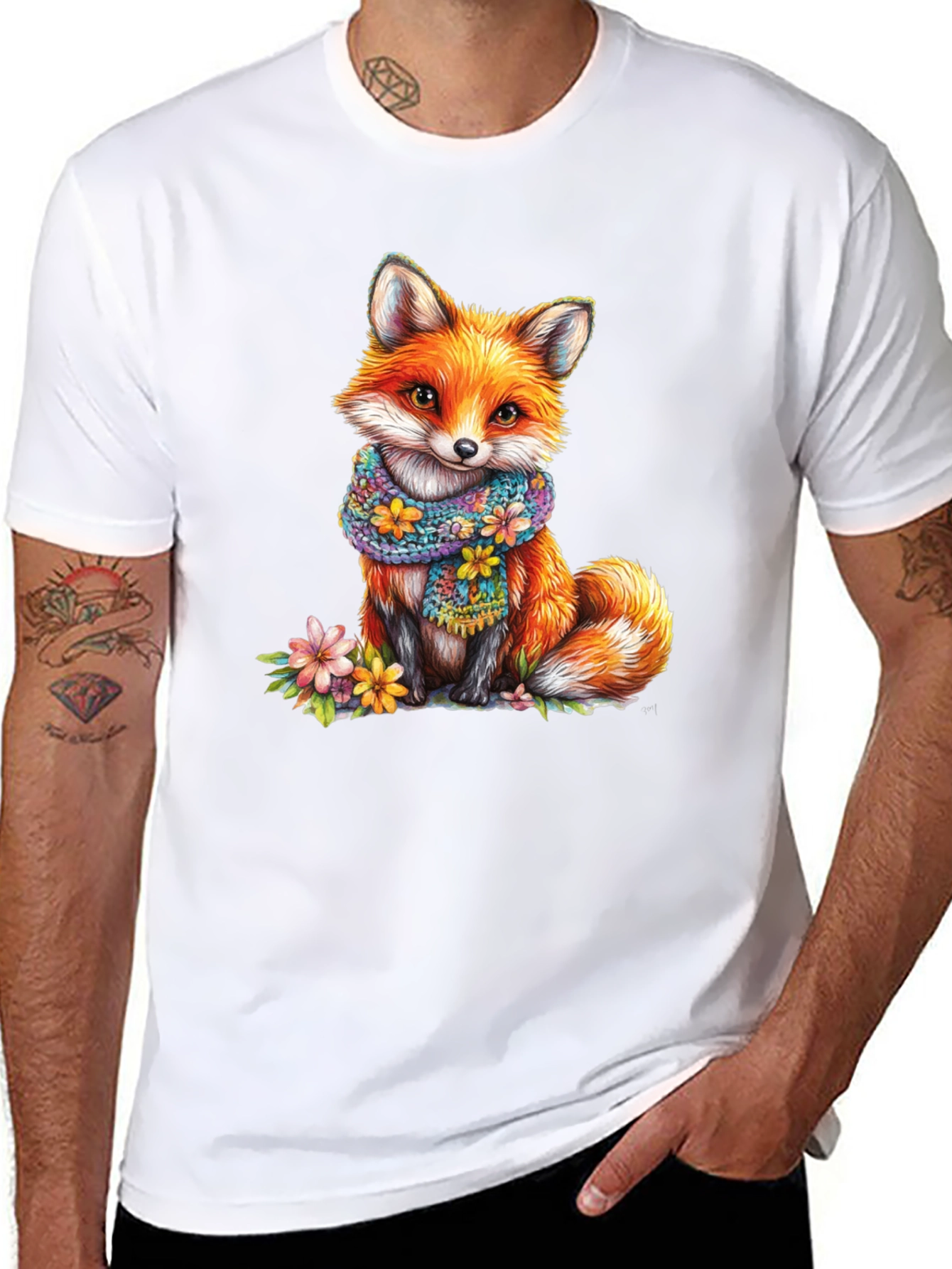 Fox with Scarf Graphic T-Shirt
