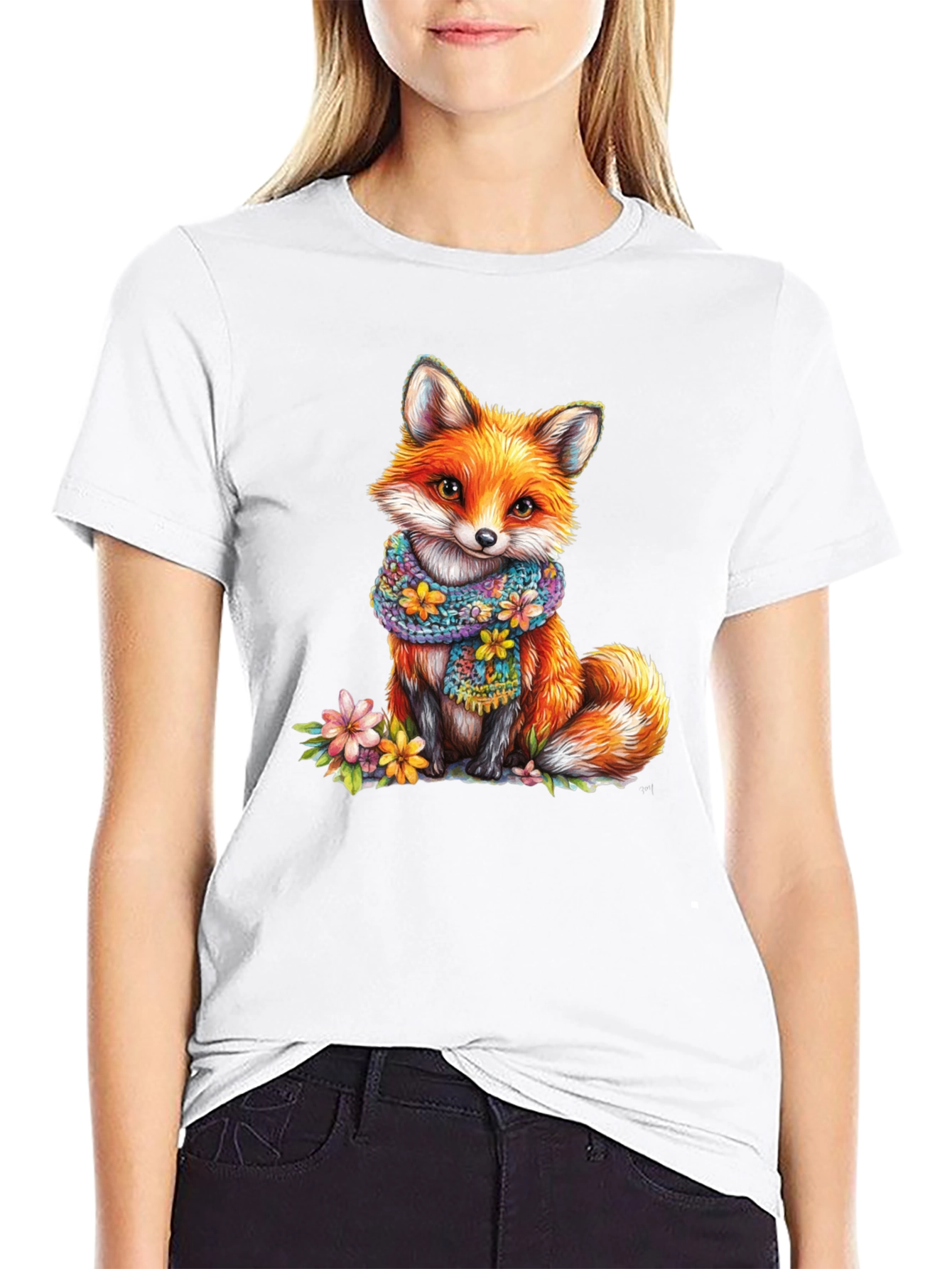 Fox with Scarf Graphic T-Shirt