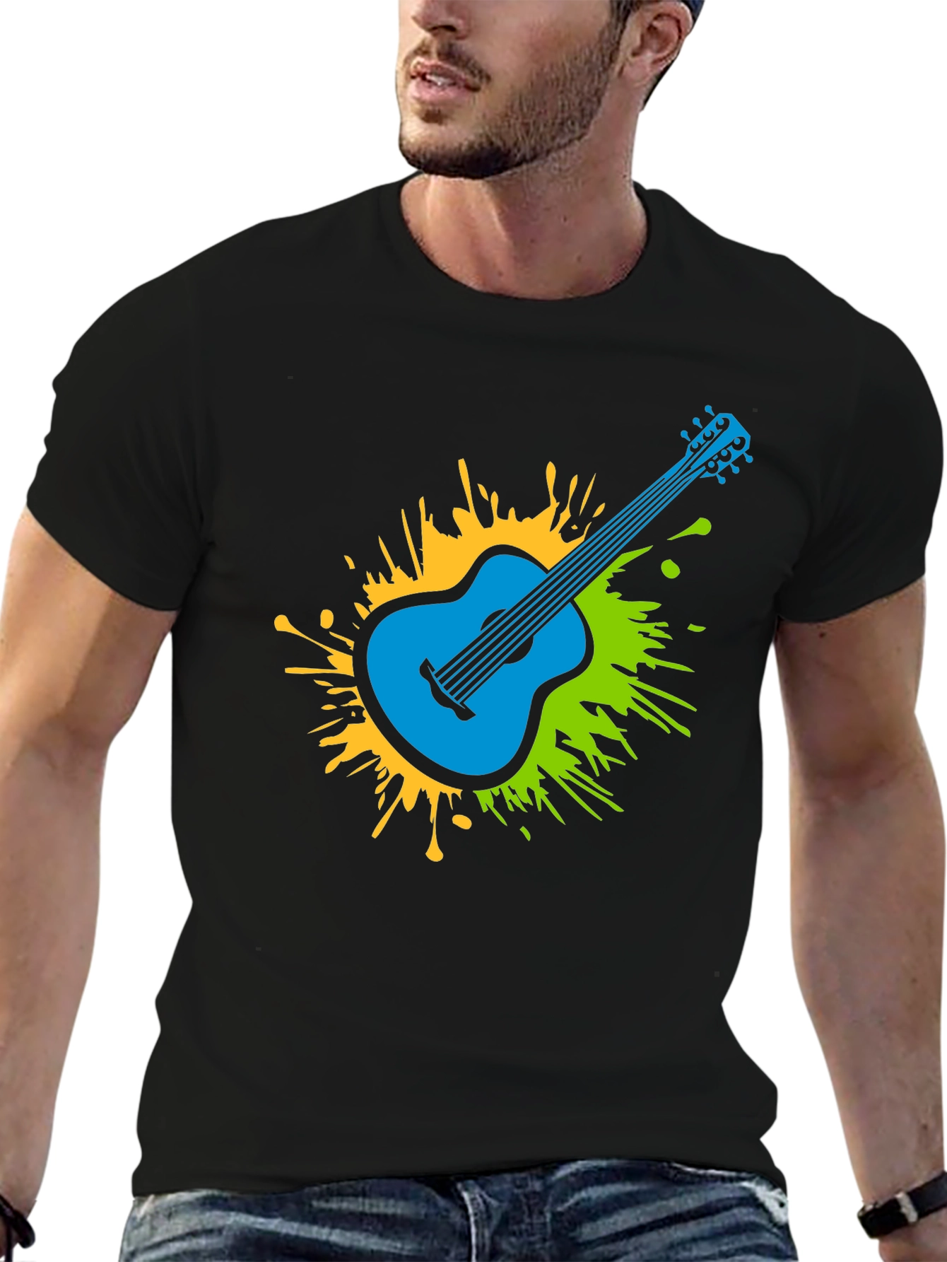Guitar Splash Graphic T-Shirt - Stylish Mens Tee