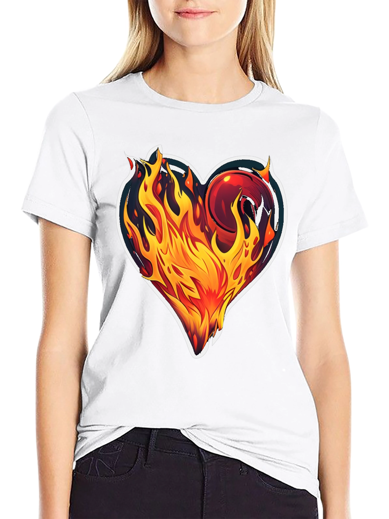 Flaming Heart Graphic T-Shirt - Bold Black Tee