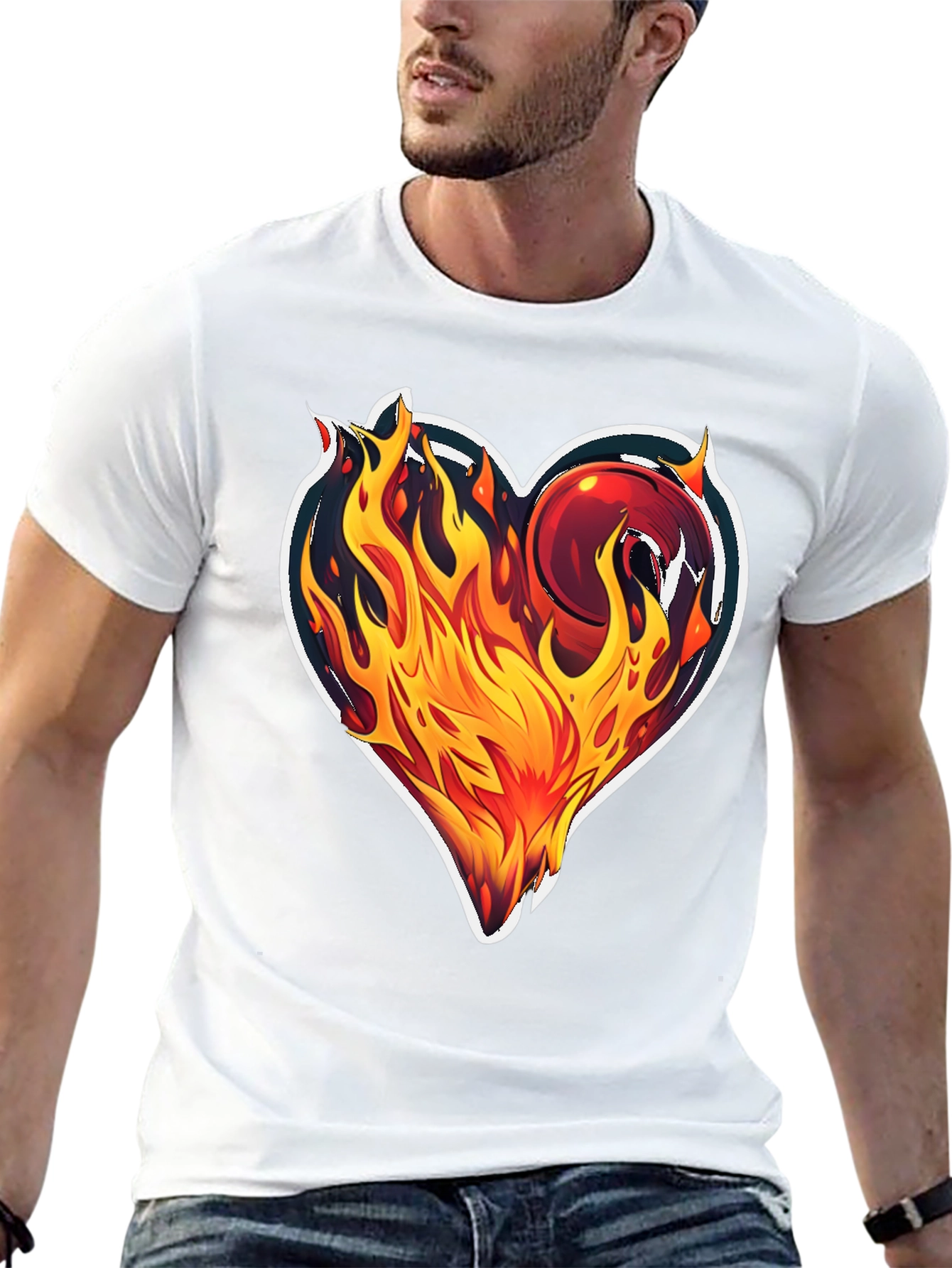 Flaming Heart Graphic T-Shirt - Bold Black Tee