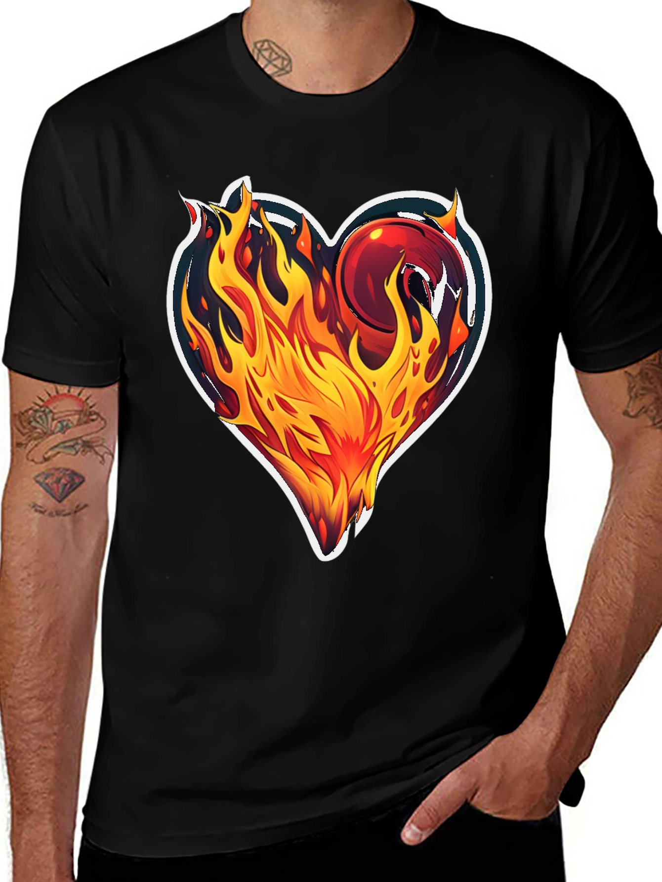 Flaming Heart Graphic T-Shirt - Bold Black Tee