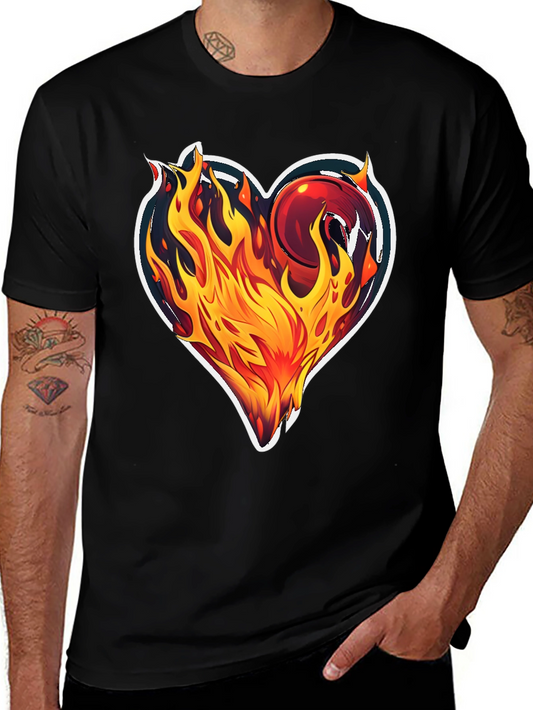 Flaming Heart Graphic T-Shirt - Bold Black Tee